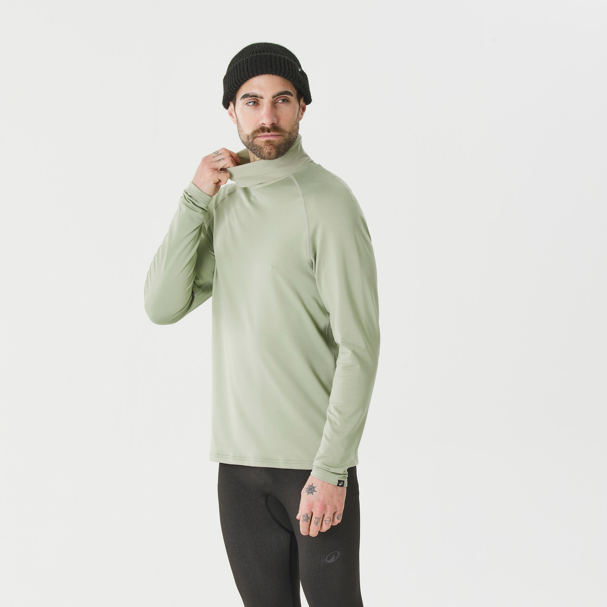 Men’s warm and breathable turtleneck ski base layer - BL 500 - Sage Green
