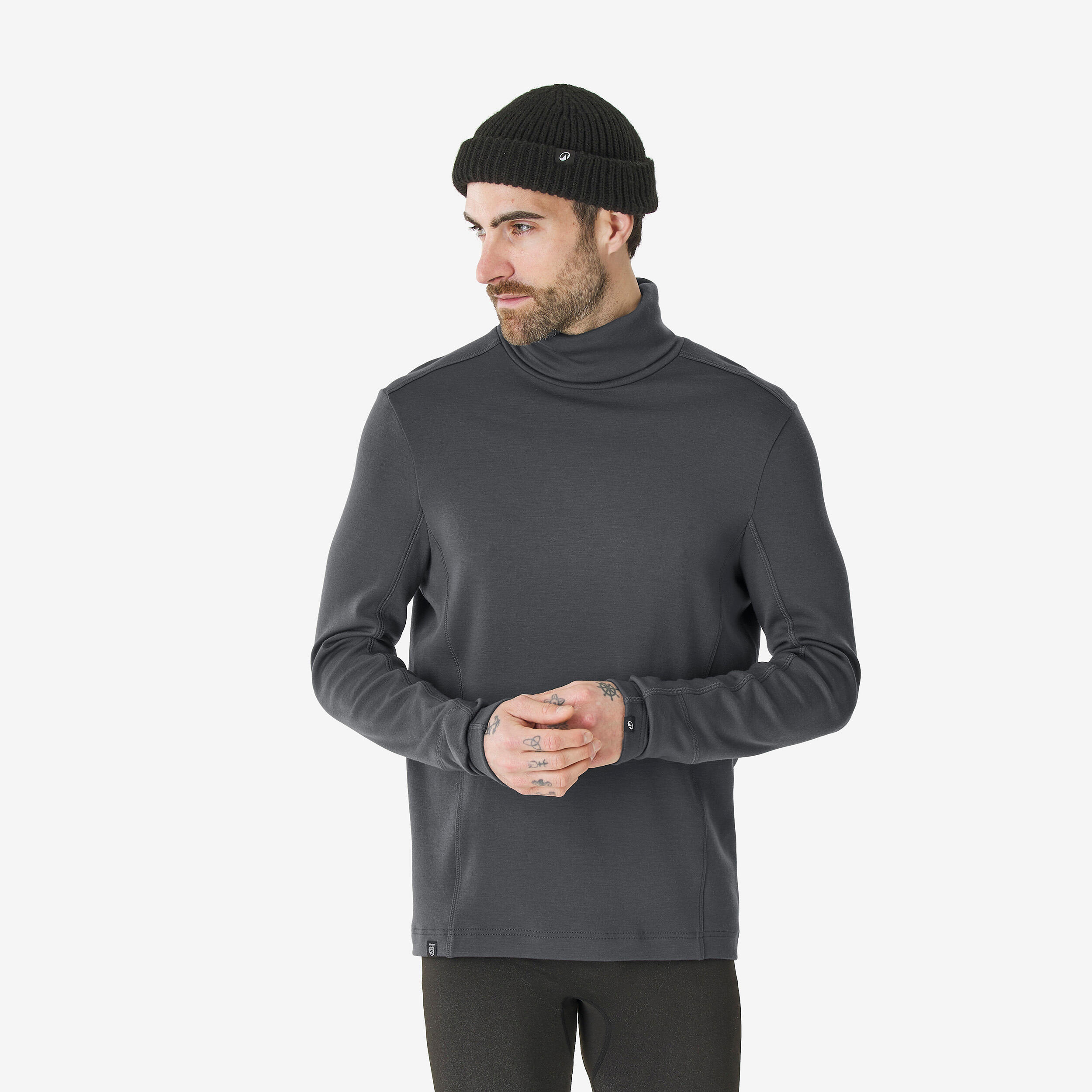 WEDZE Samarreta tèrmica coll alt llana merina home 500 woolneck negre 