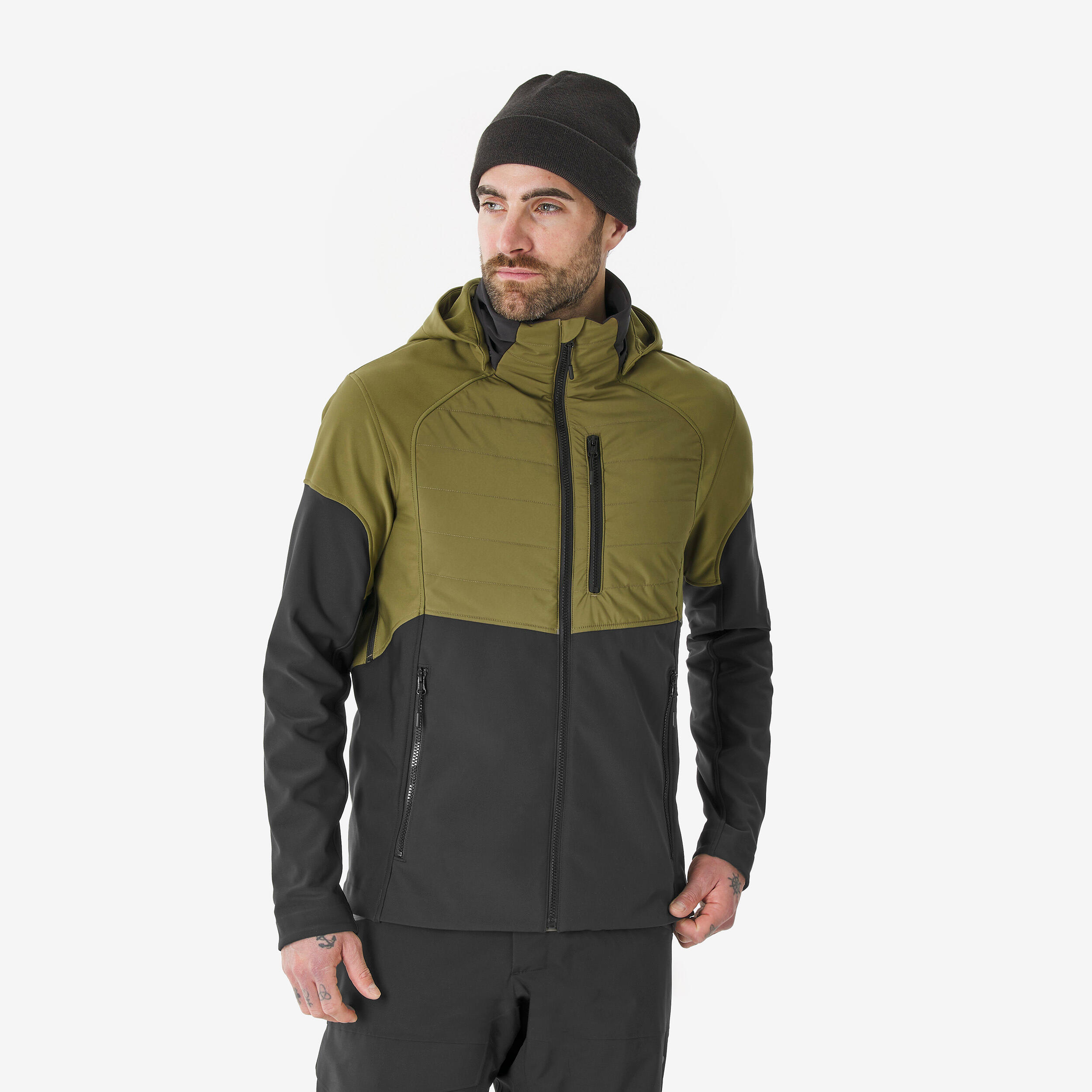 WEDZE Men’s lightweight, water-repellent softshell ski jacket 900 - Black and Khaki