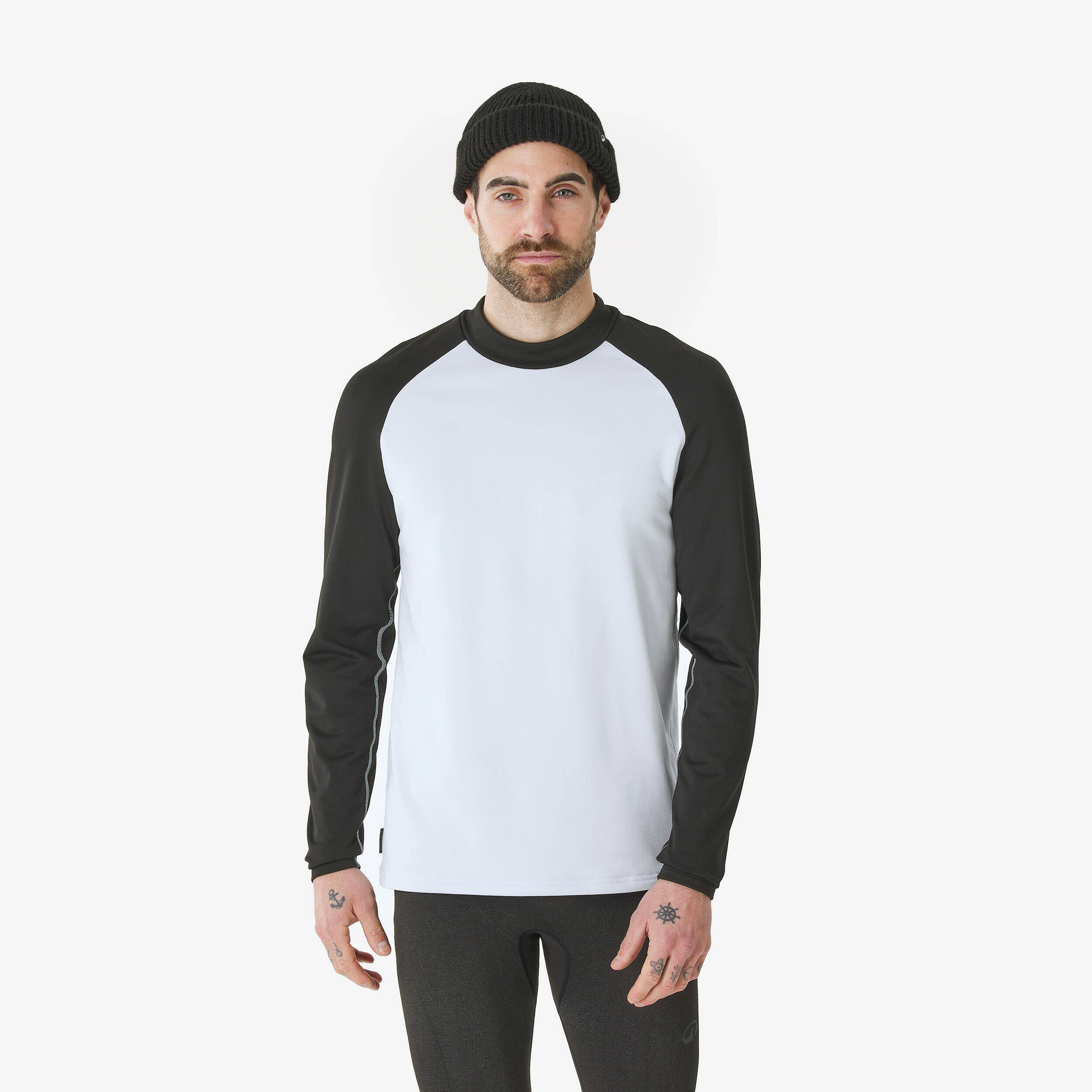 Men’s warm and breathable thermal ski base layer, BL 500 - Black and White -  1