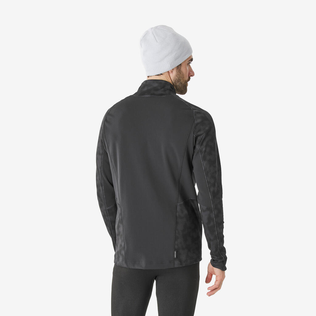 Ανδρική ισοθερμική μπλούζα, BL TOP 500 μισό φερμουάρ - Μαύρο μοτίβο