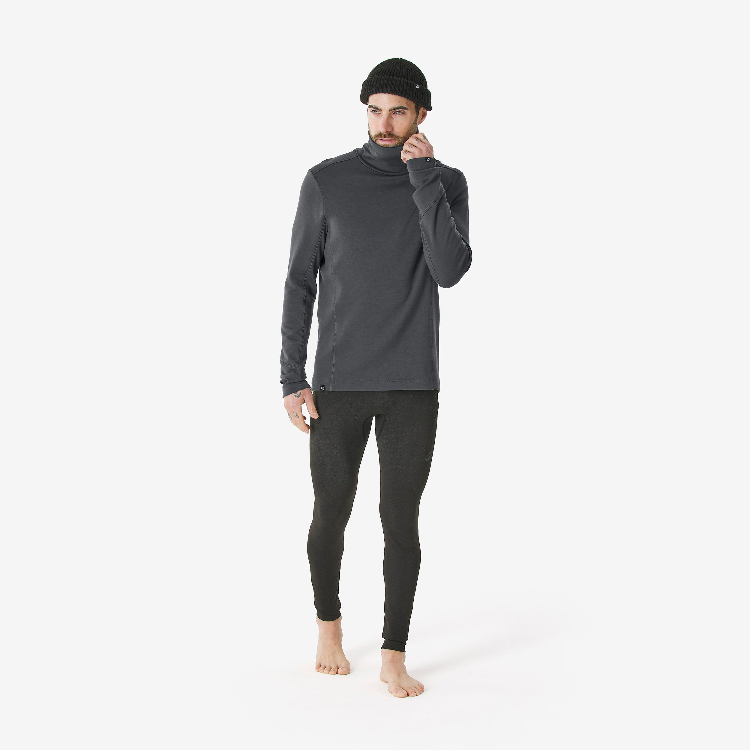 Men’s Merino Wool Turtleneck Thermal Base Layer Top, BL 500 - WEDZE