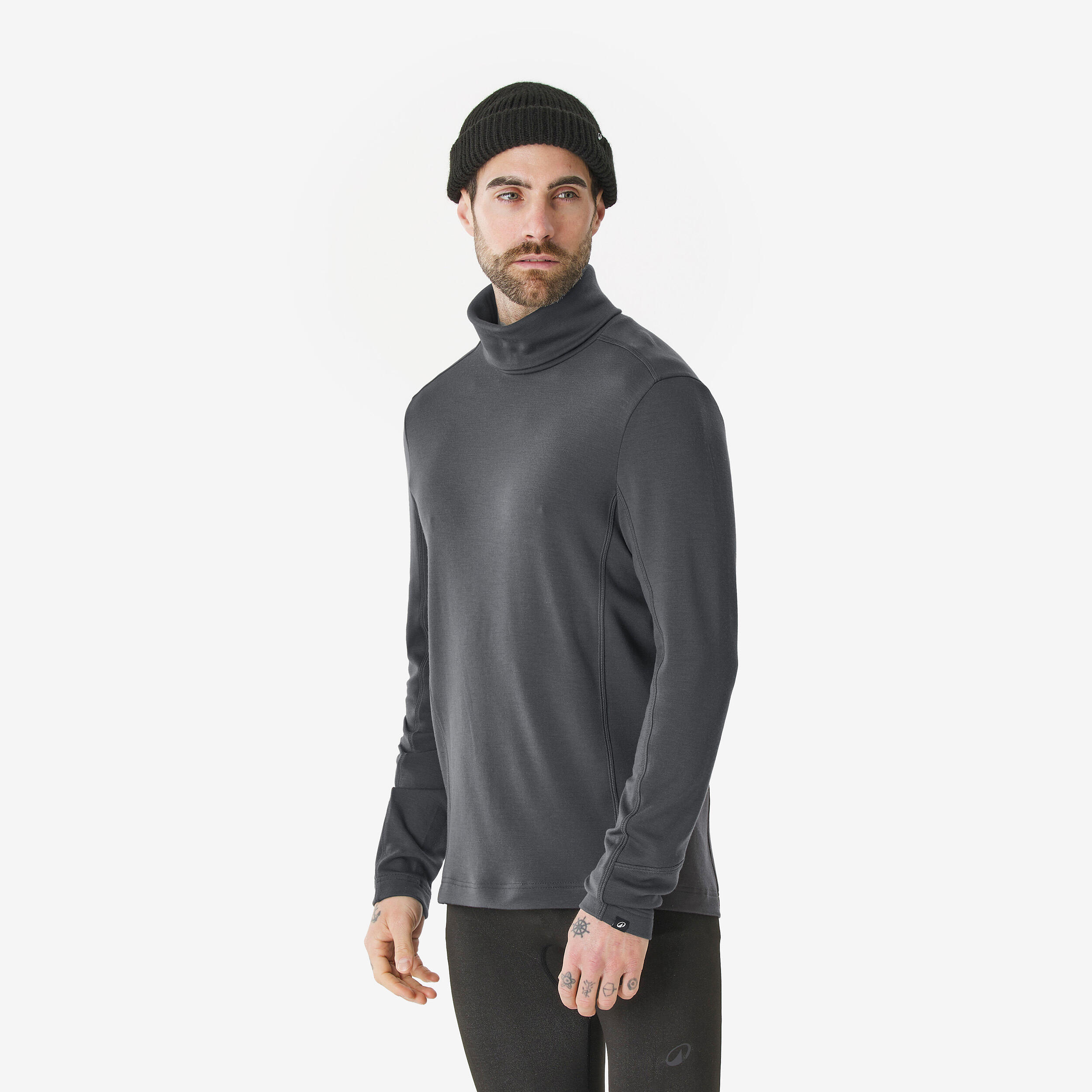 Men’s Merino Wool Turtleneck Thermal Base Layer Top, BL 500 - WEDZE