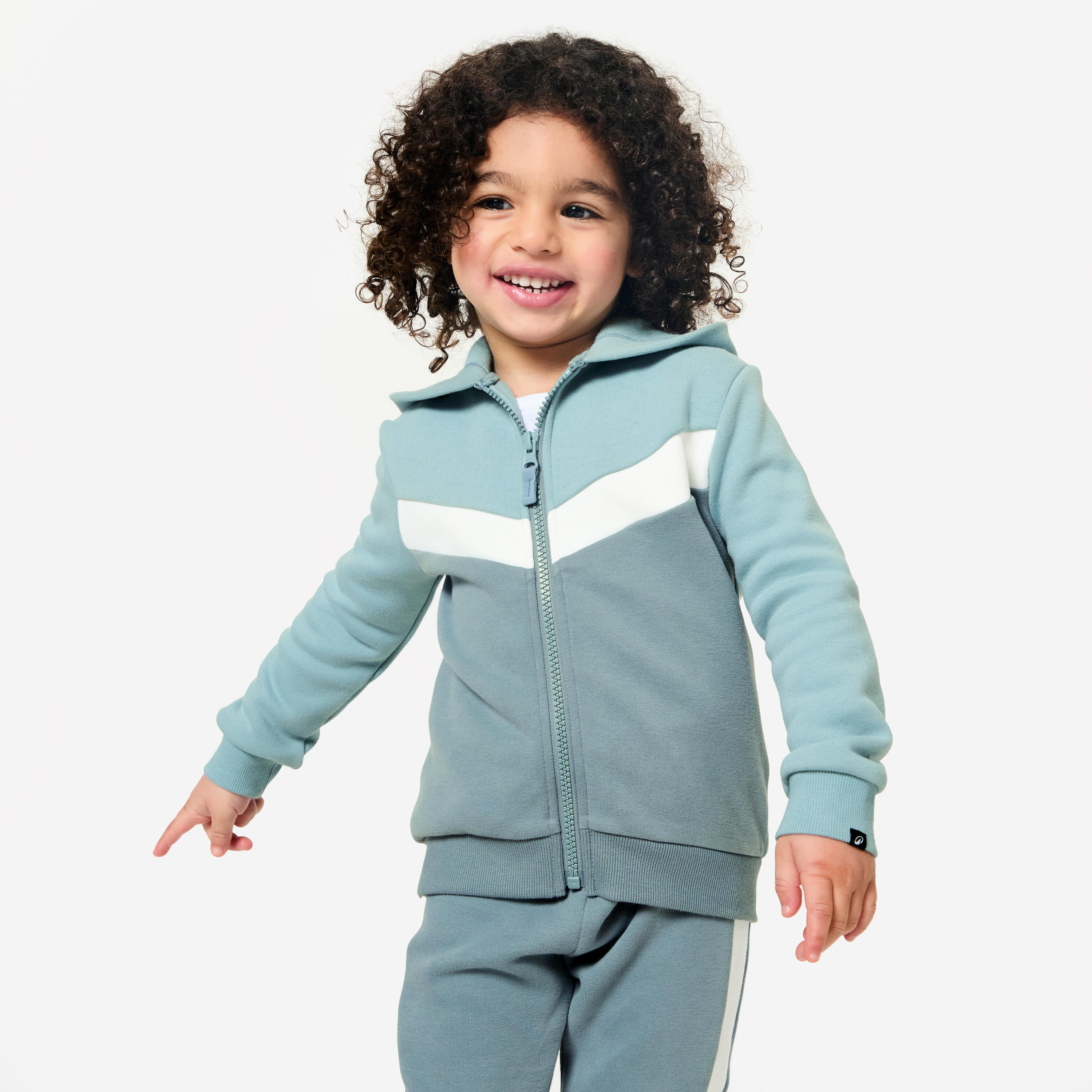 DOMYOS Felpa bambino ginnastica con zip pesante azzurro-bianco-grigio da 1 a 5/6 anni