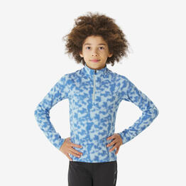 Tee shirt ski de fond enfant manches longues enfant, XC S TS 100 camo bleu