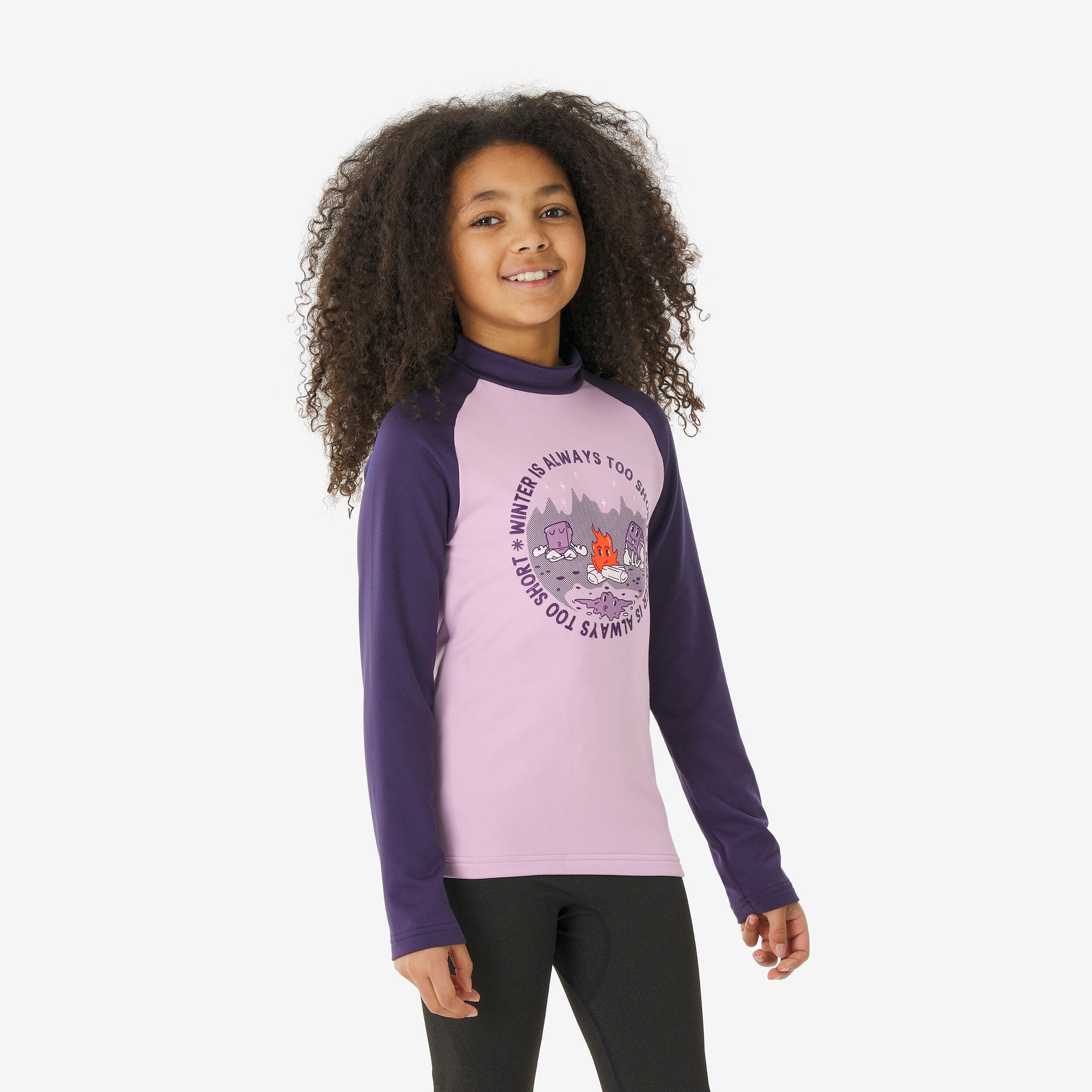 Kids’ thermal ski base layer, BL 500 - Purple Pattern