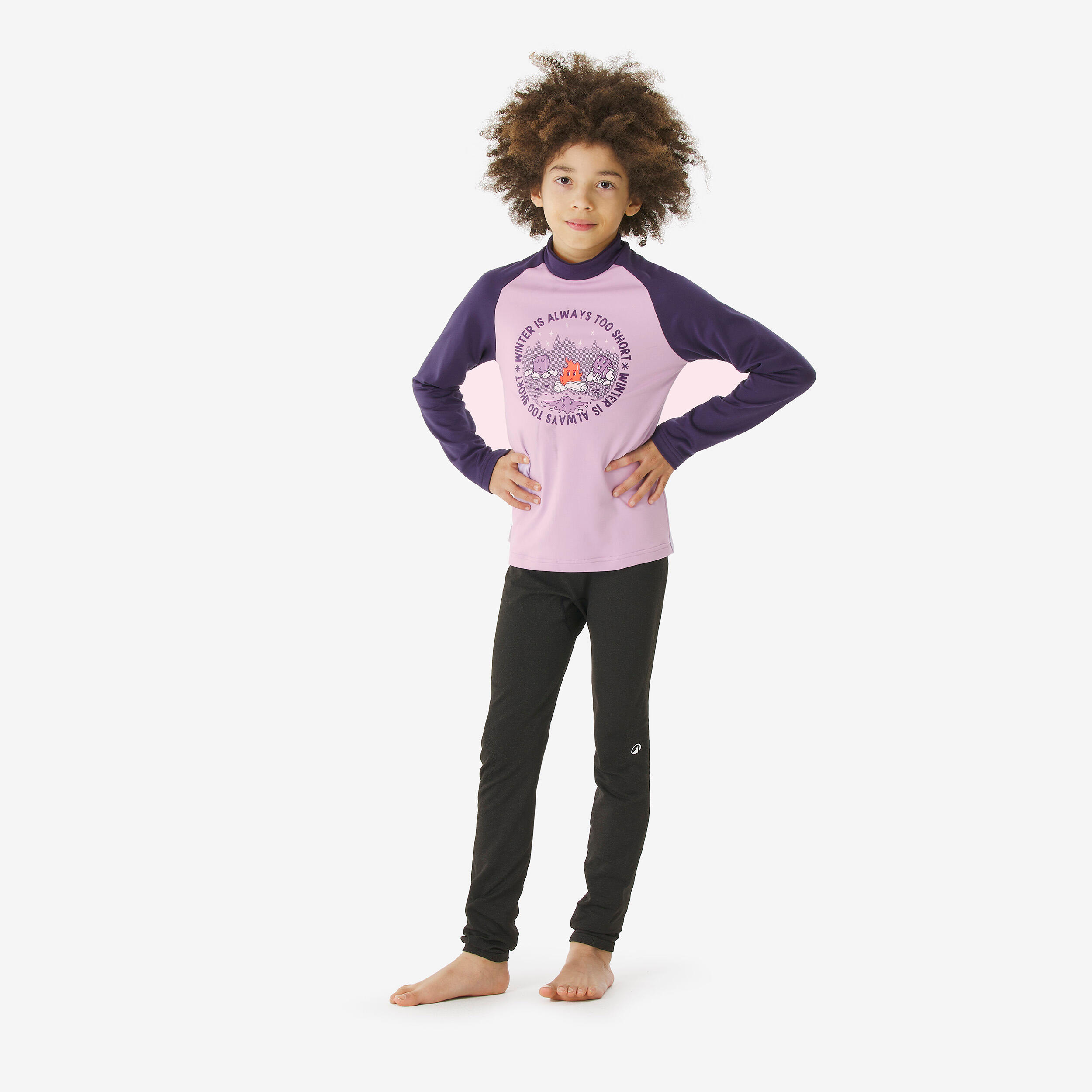 Kids’ thermal ski base layer, BL 500 - Purple Pattern