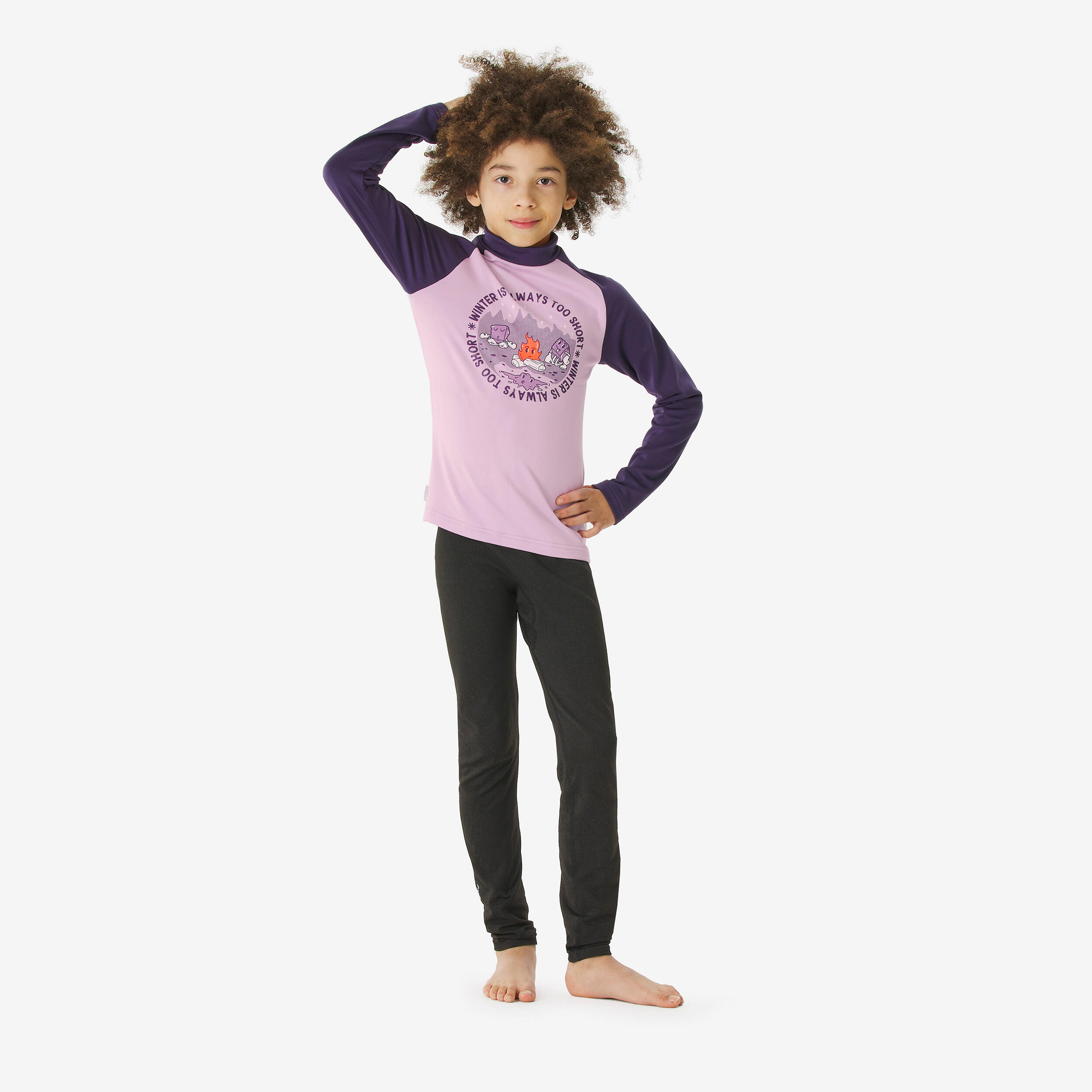 Kids’ thermal ski base layer, BL 500 - Purple Pattern