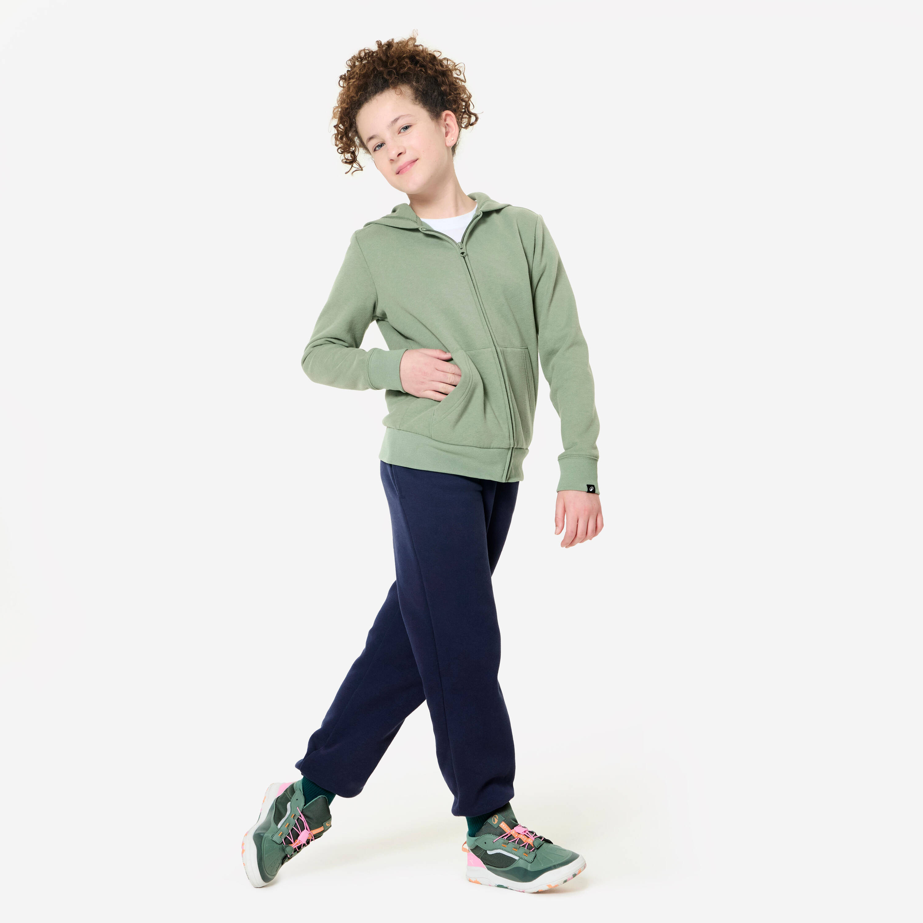 Kids' Zip-Up Sweatshirt - Khaki Green -  2