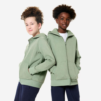 Felpa bambino ginnastica con cappuccio e zip leggera verde militare