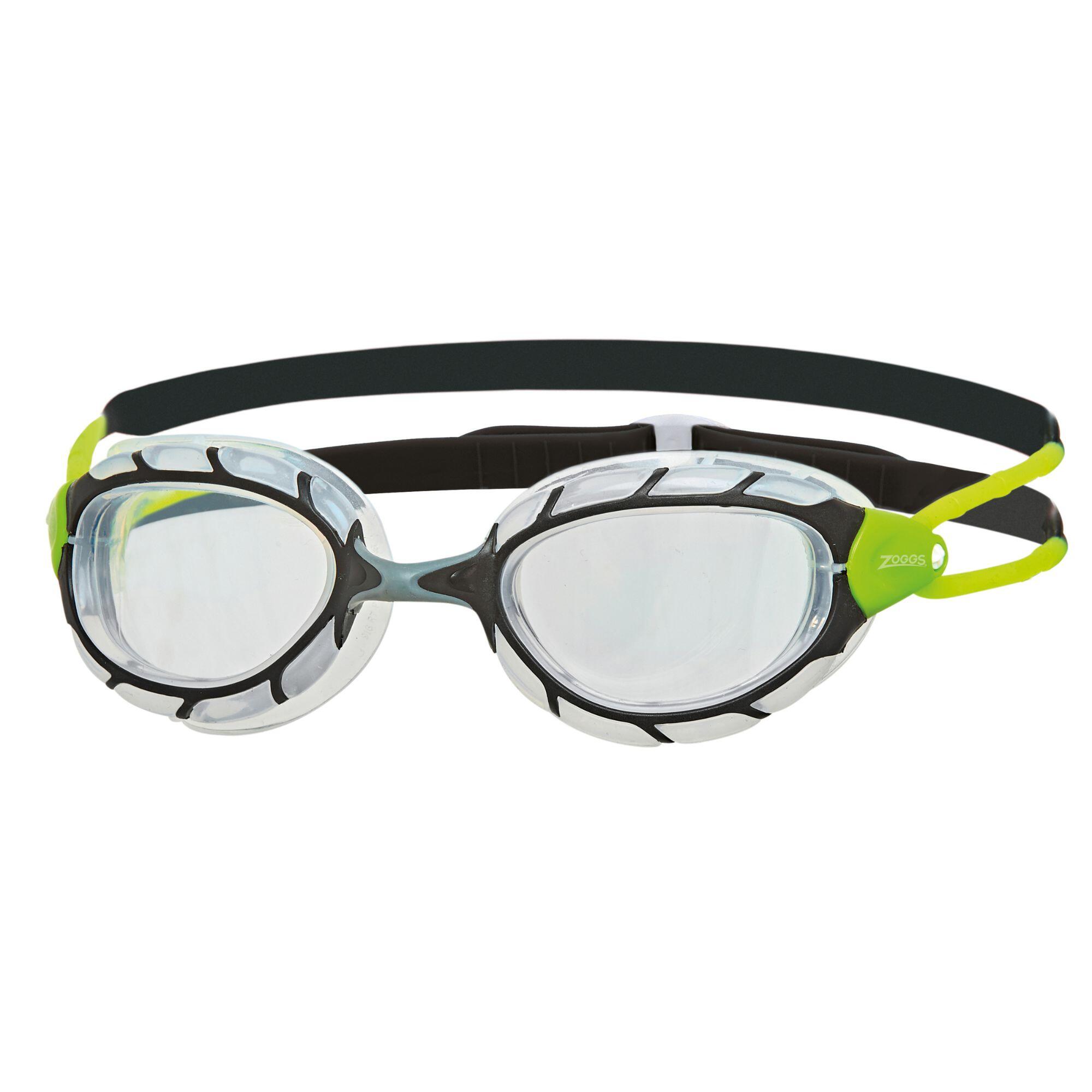 ZOGGS Swimming Goggles Predator Black Green clear lens Zoggs