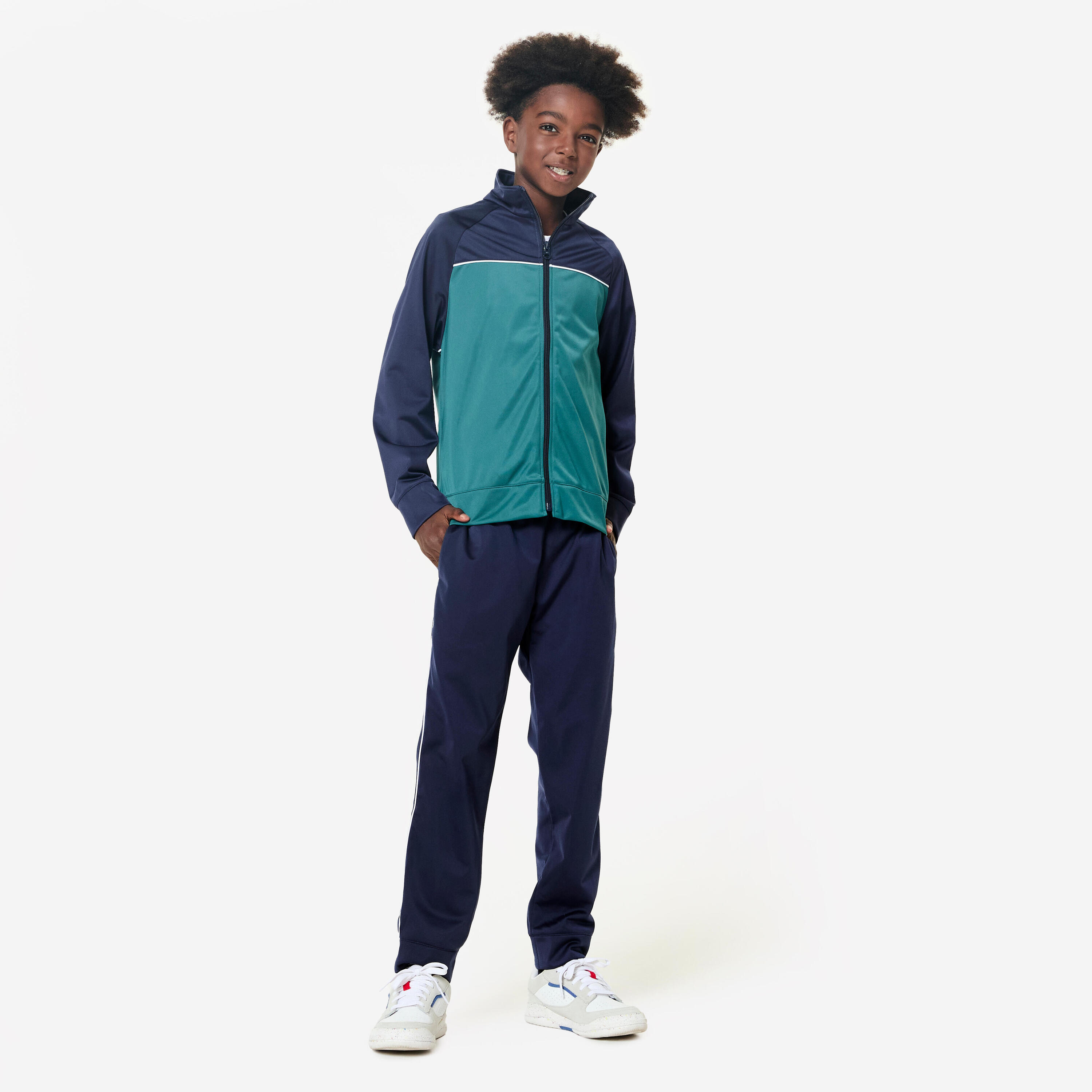 DECATHLON Tweekleurig trainingspak kind groen/blauw