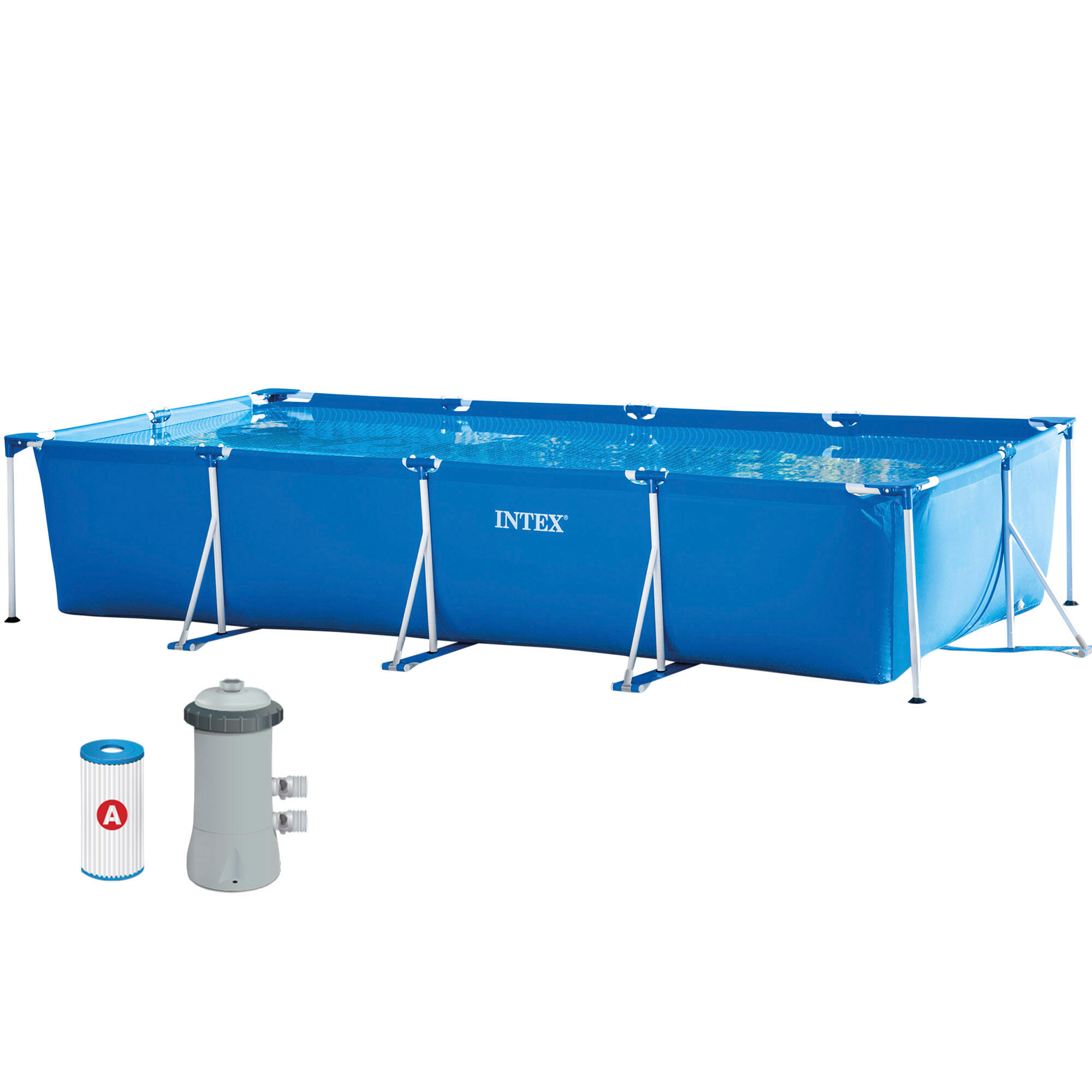 INTEX CD- Piscina desmontable rectangular con depuradora Metal Frame INTEX