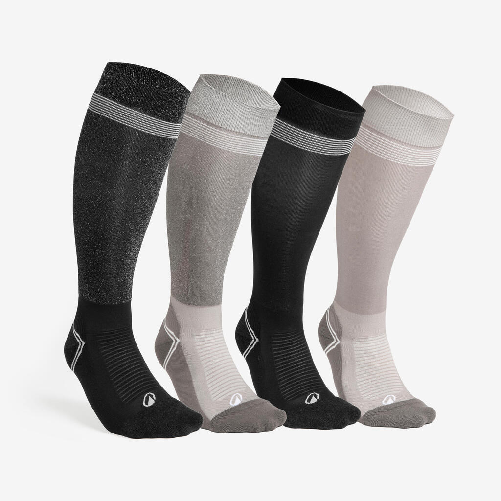Reitsocken Damen/Herren 4er-Set extradünn schwarz/braun