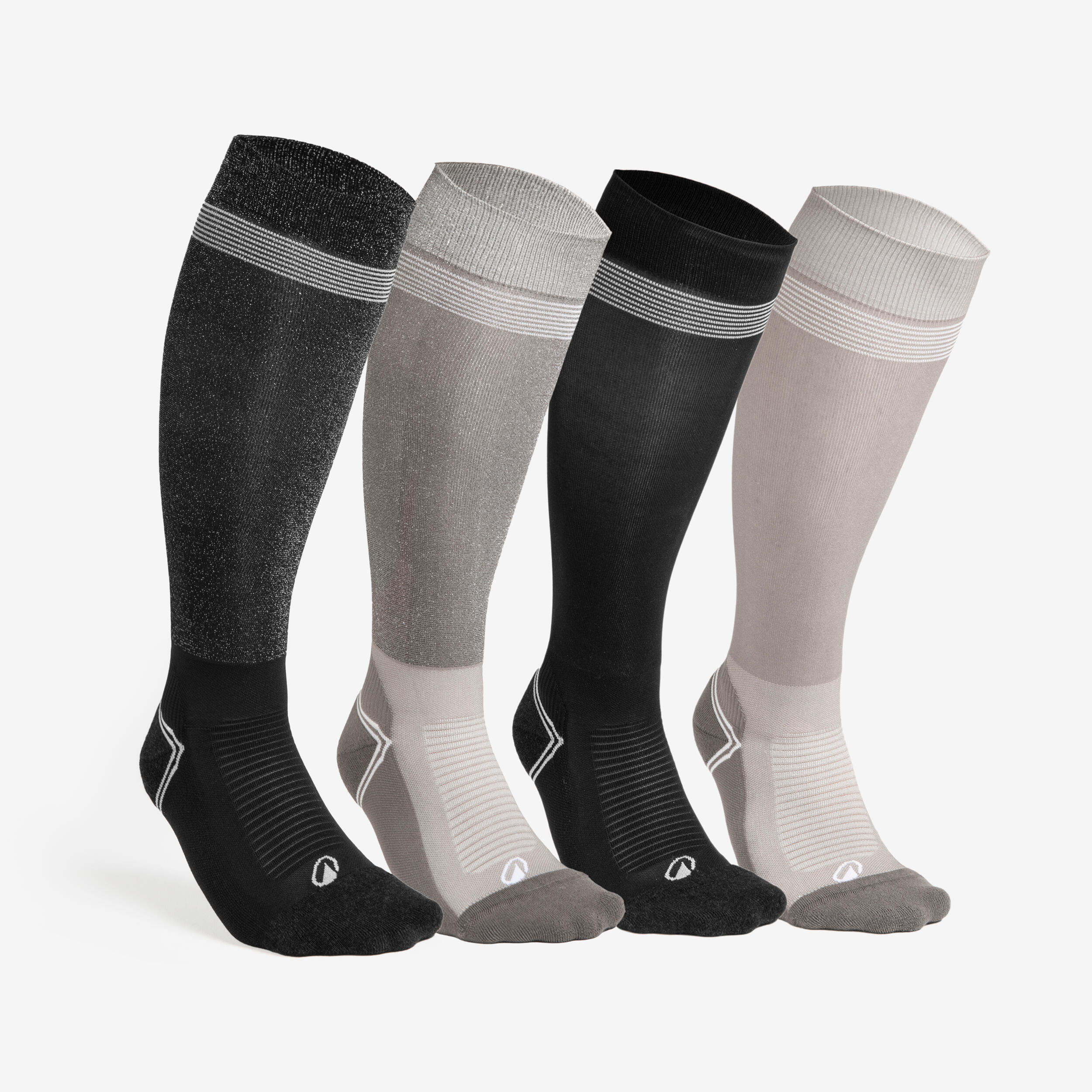 Chaussettes équitation adultes extra fines - noir et marron LOT DE 4