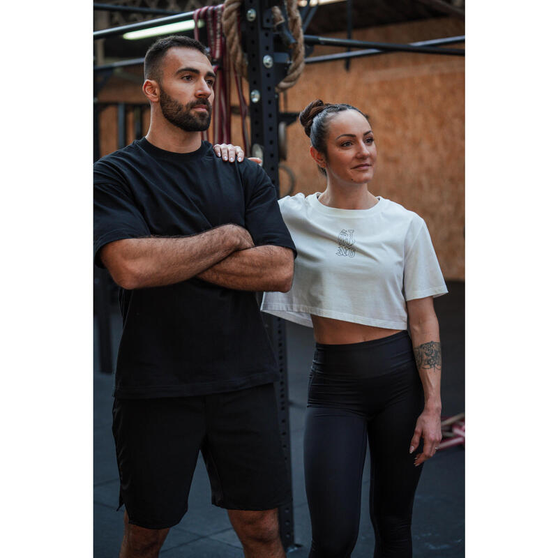 Crop top pentru antrenamente de forță croială largă alb damă