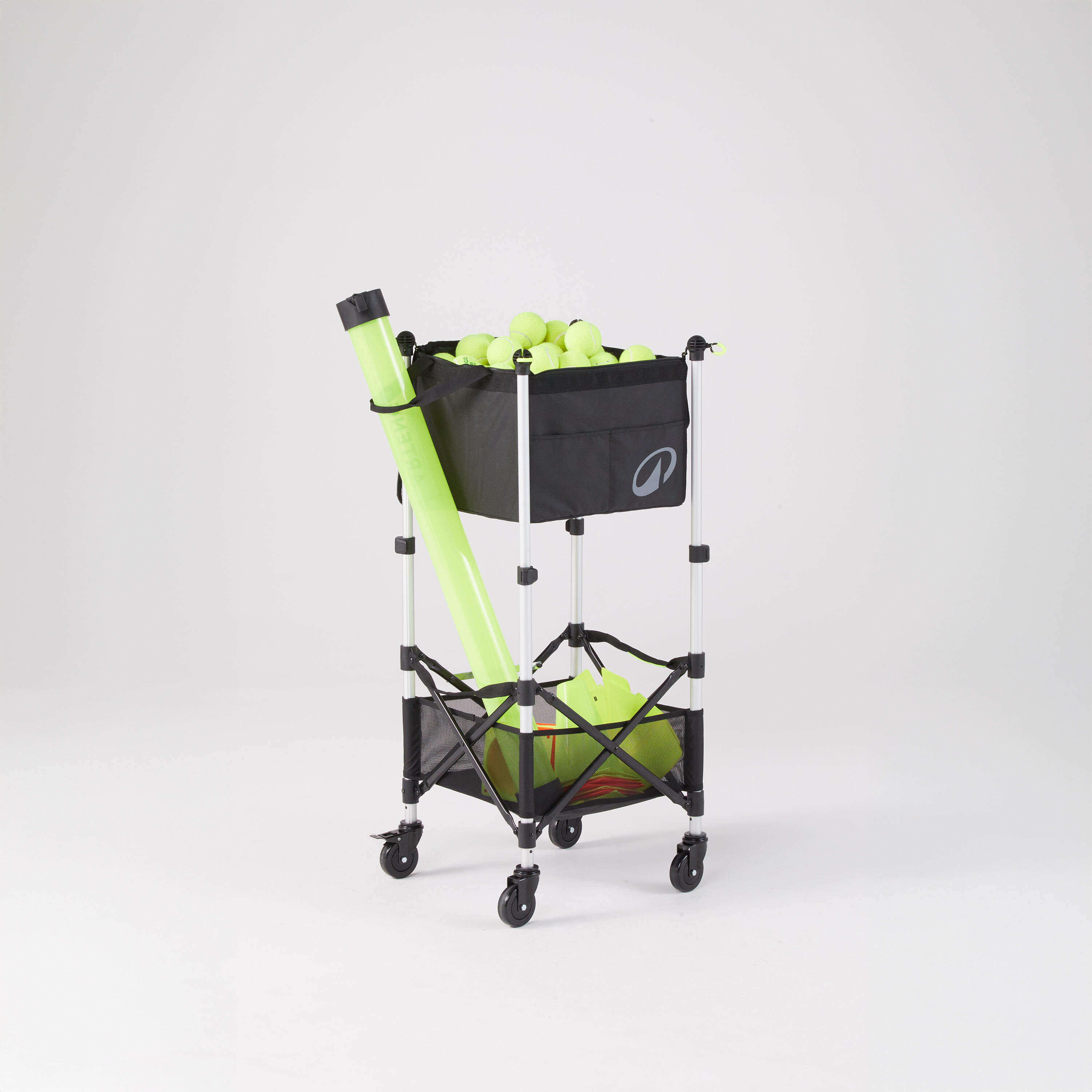 Adjustable Rolling Tennis and Padel Ball Cart - Black 8/8