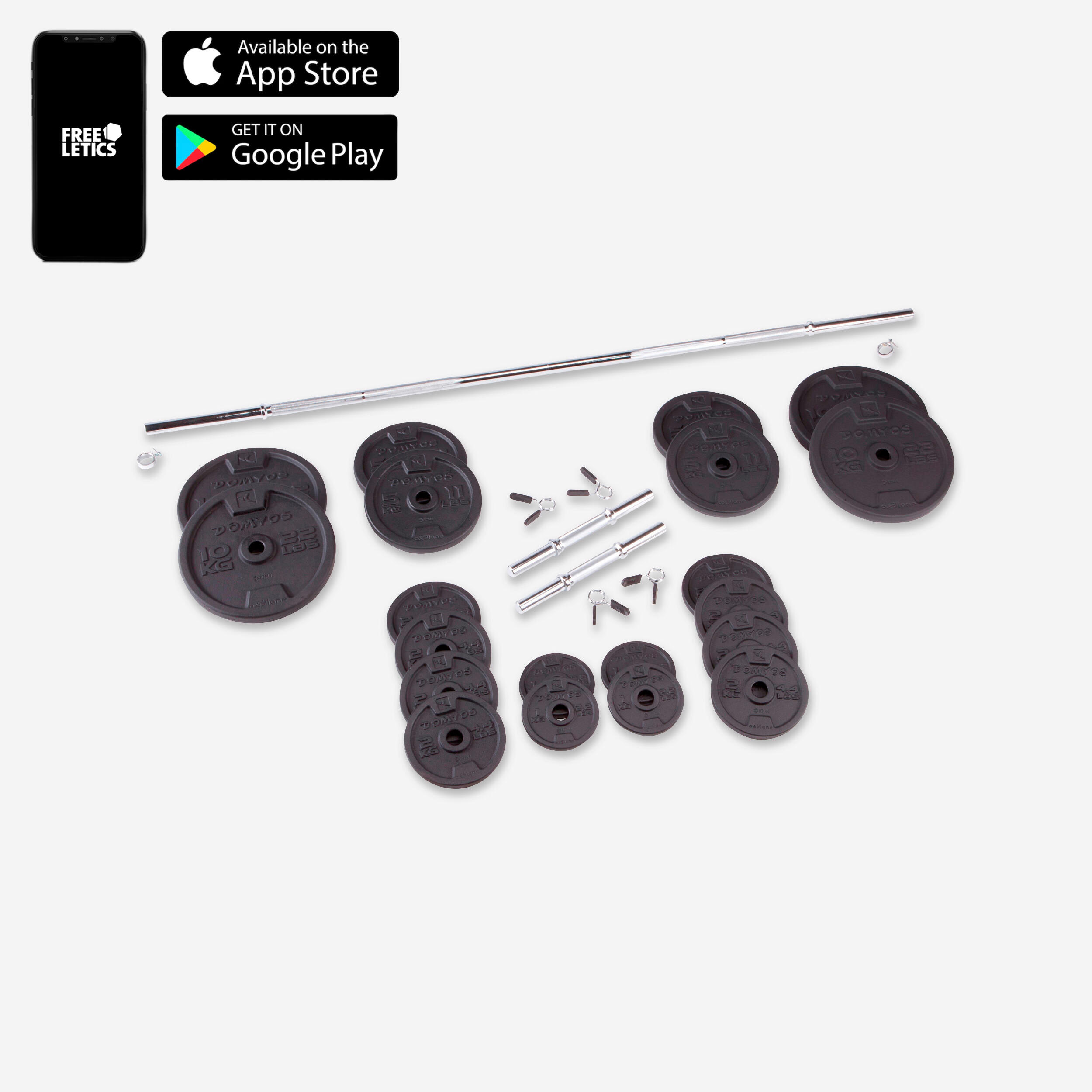 Weight Training 93 kg Partly Recycled Cast Iron Dumbbells and Bar Set