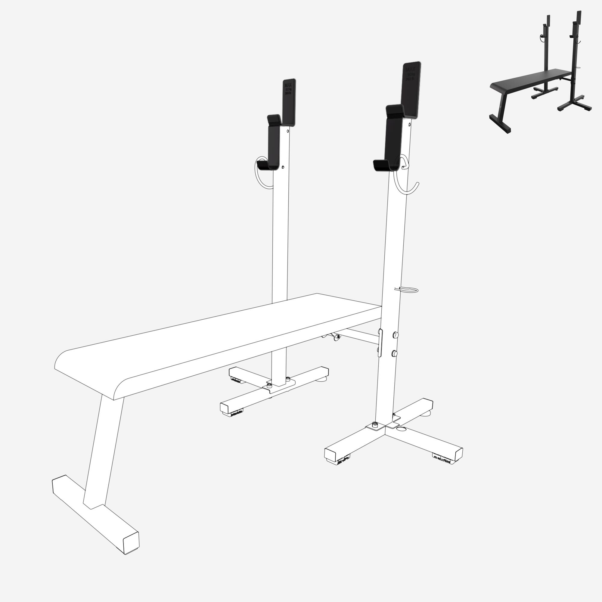 Repose barre sans protection, pièce détachée banc, bench press 80 kg 4/6