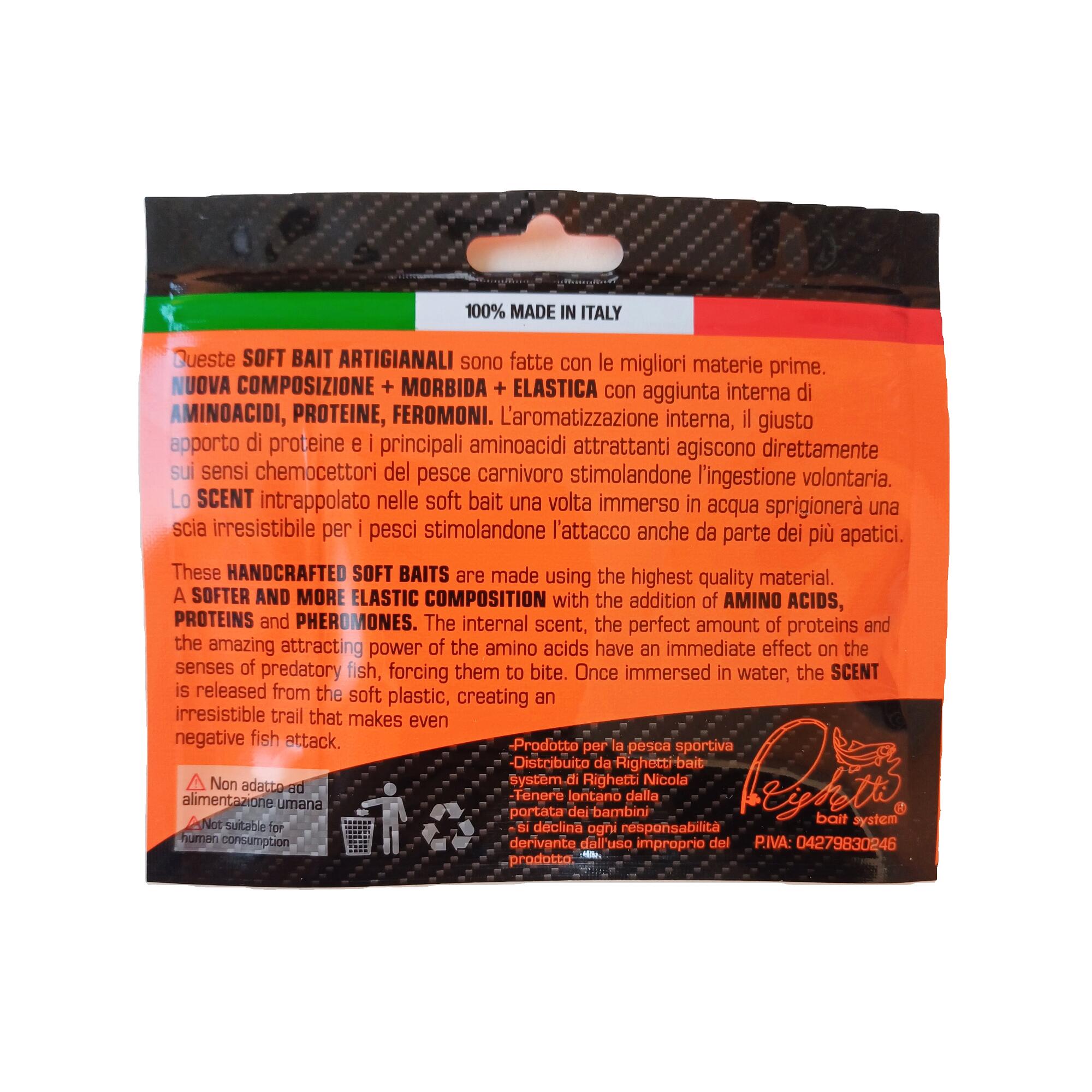 Esche morbida siliconica pesca spinning Righetti Bait System Shad V Tail 6cm 3/3