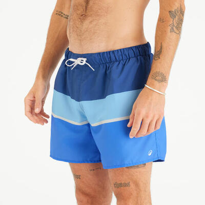Korte boardshort 15" voor surfen heren 100 strippy blauw