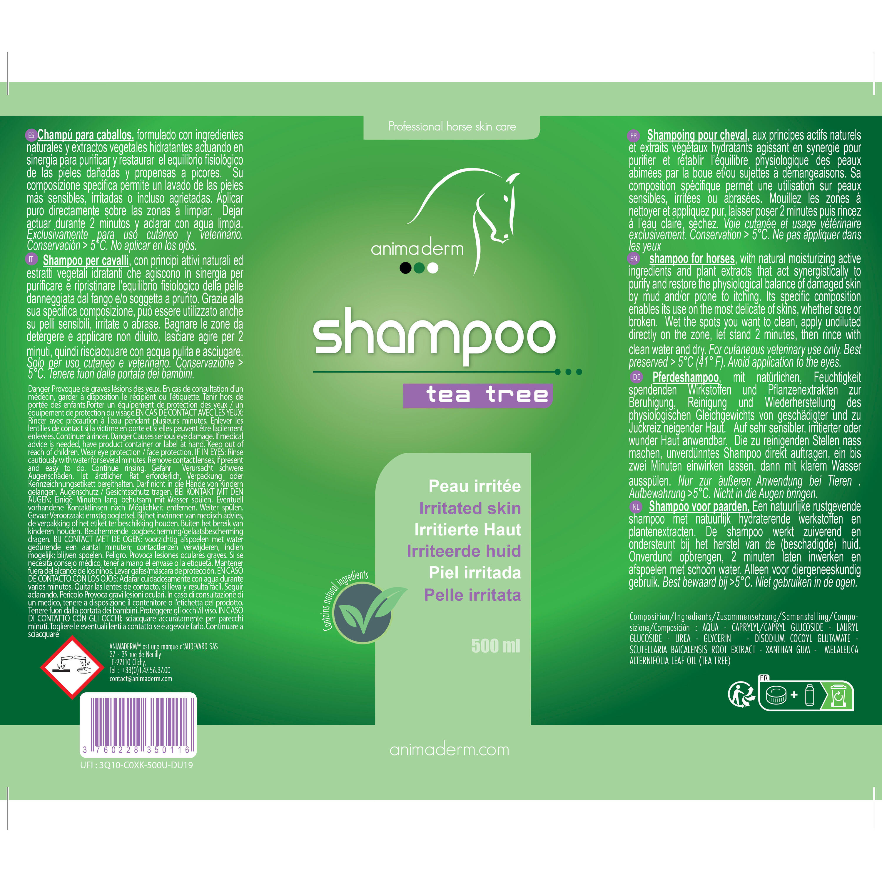 Shampoing cheval et poney au TEA TREE ANIMADERM - 500ml 2/2