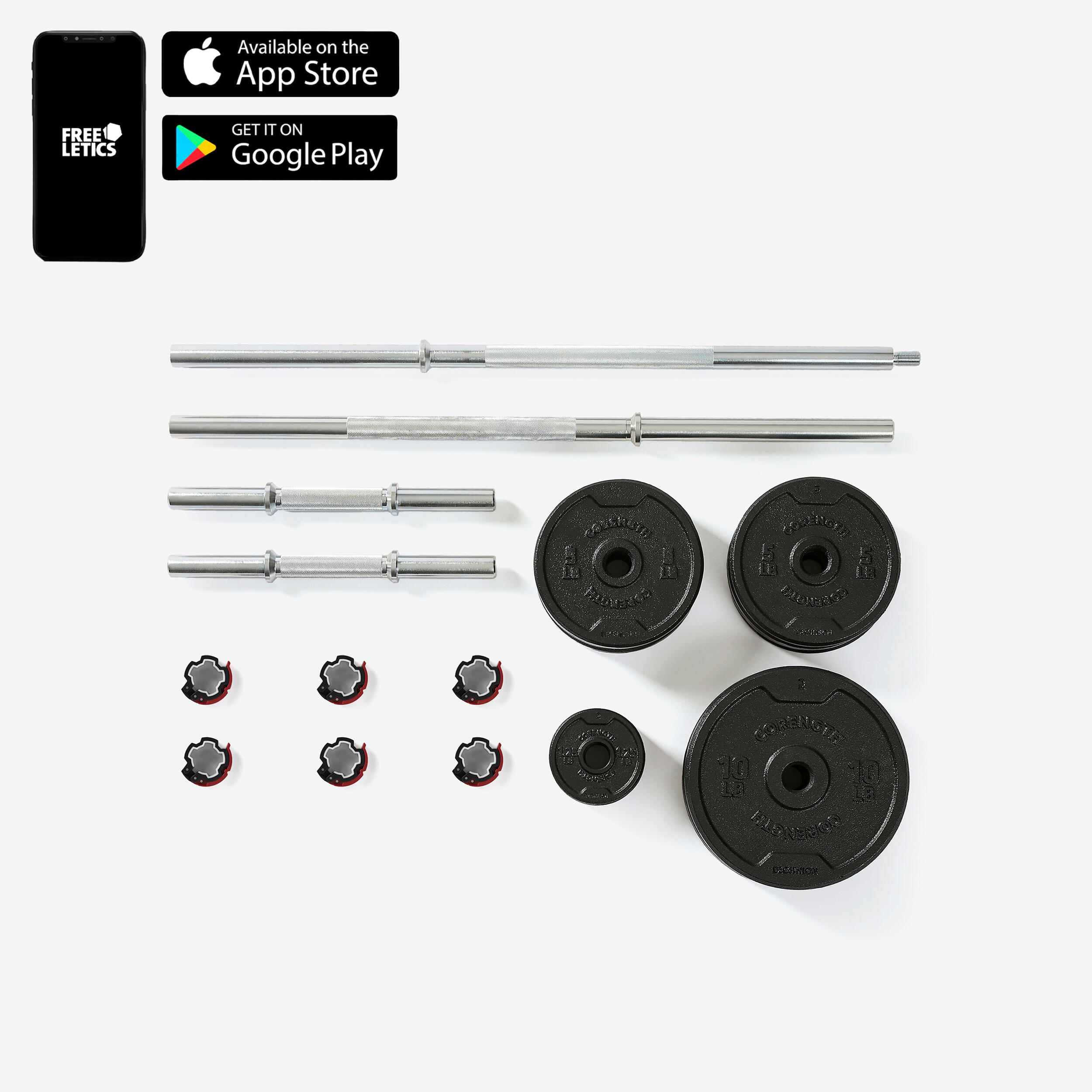 CORENGTH Kit manubri e bilanciere palestra 50kg