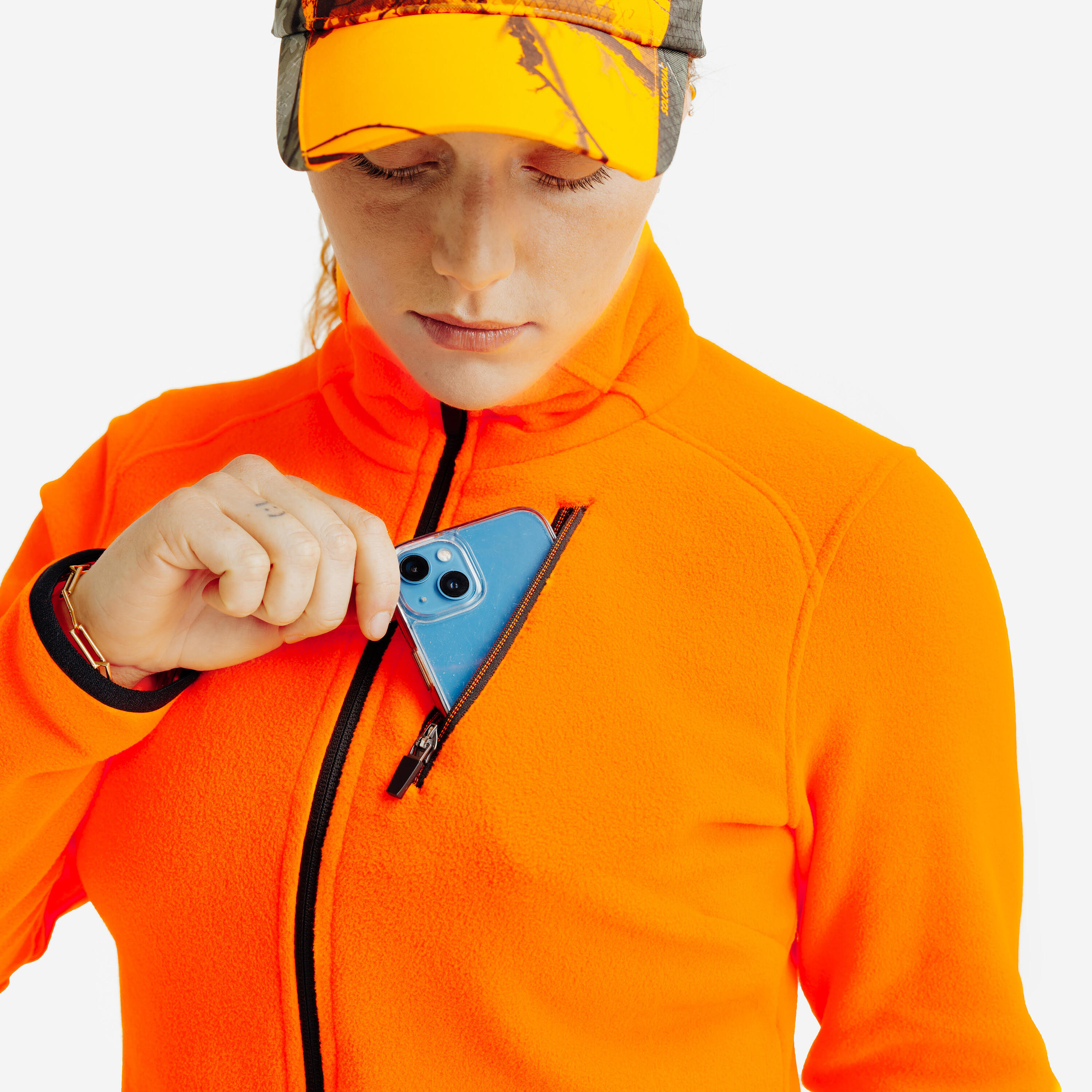 Polaire chasse femme 300 orange fluo 4/6