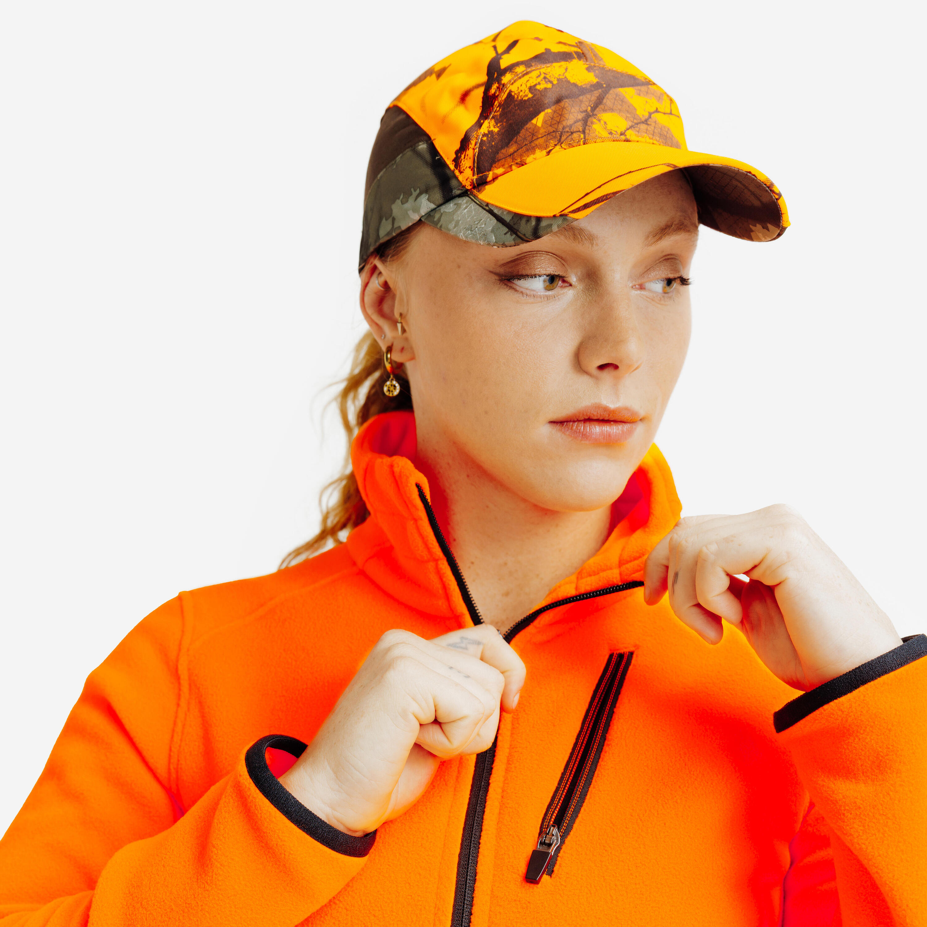 Polaire chasse femme 300 orange fluo 3/6
