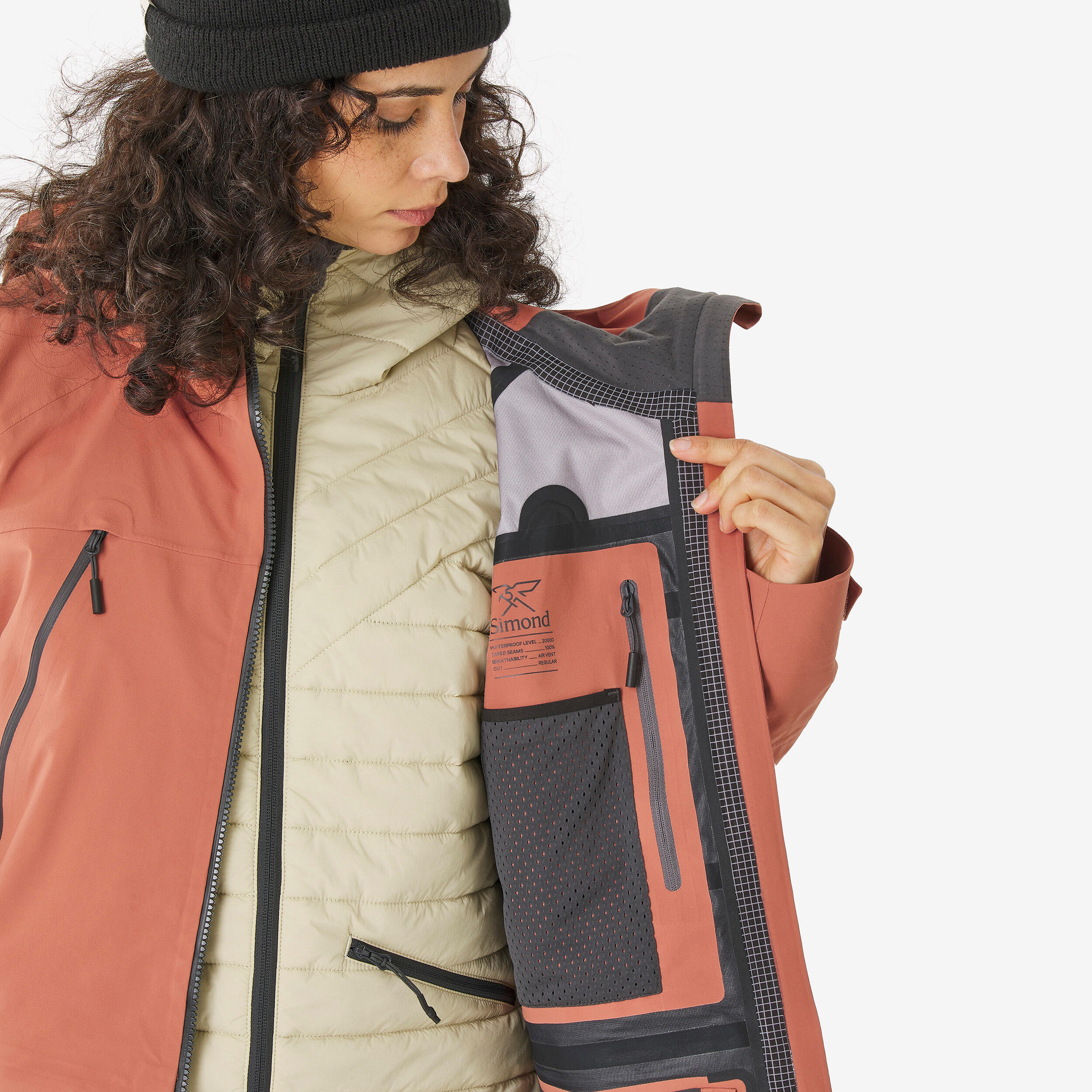 Women’s waterproof Freeride ski jacket, FR900 - Brown