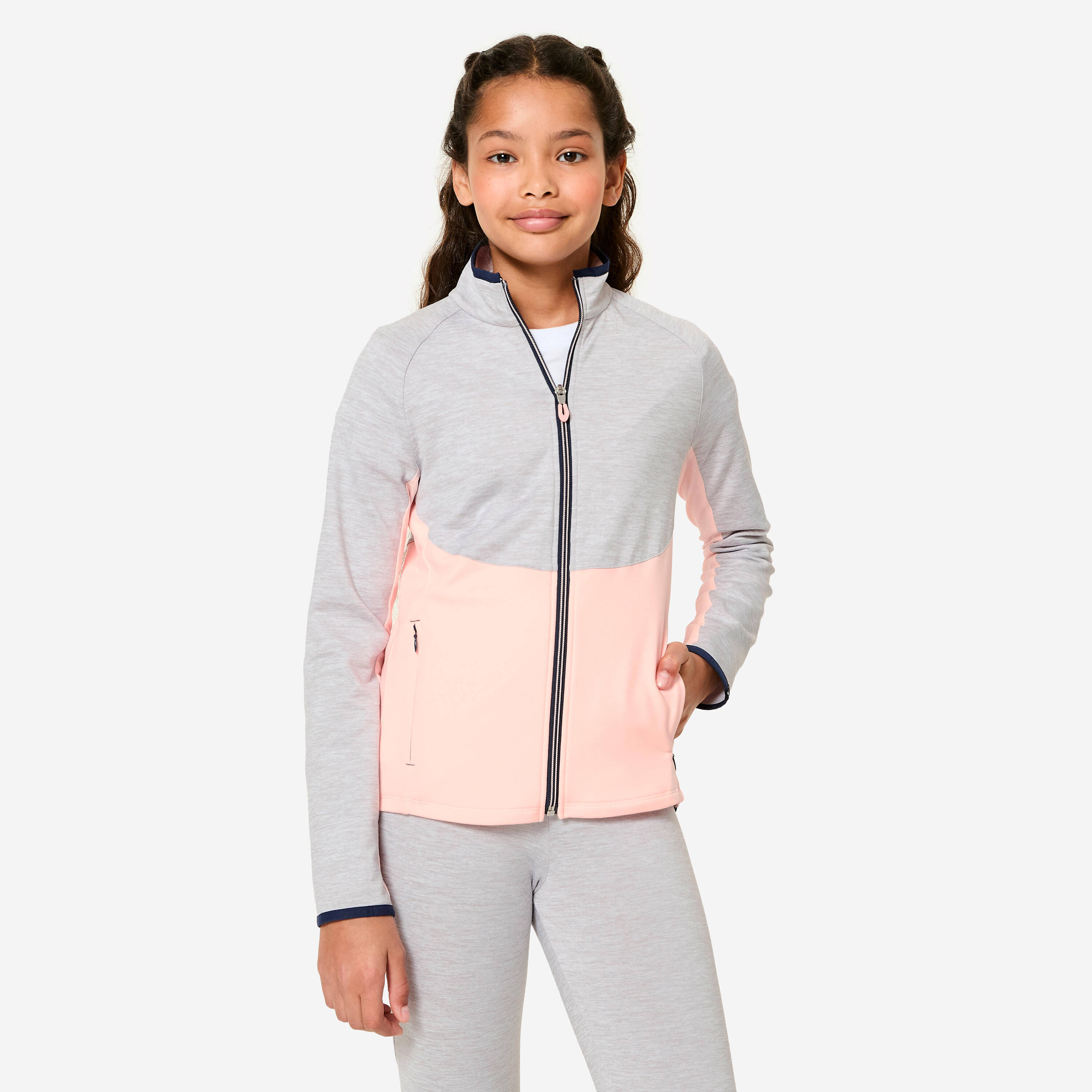 Kids' Synthetic Breathable Tracksuit S500 - Grey and Pink -  2