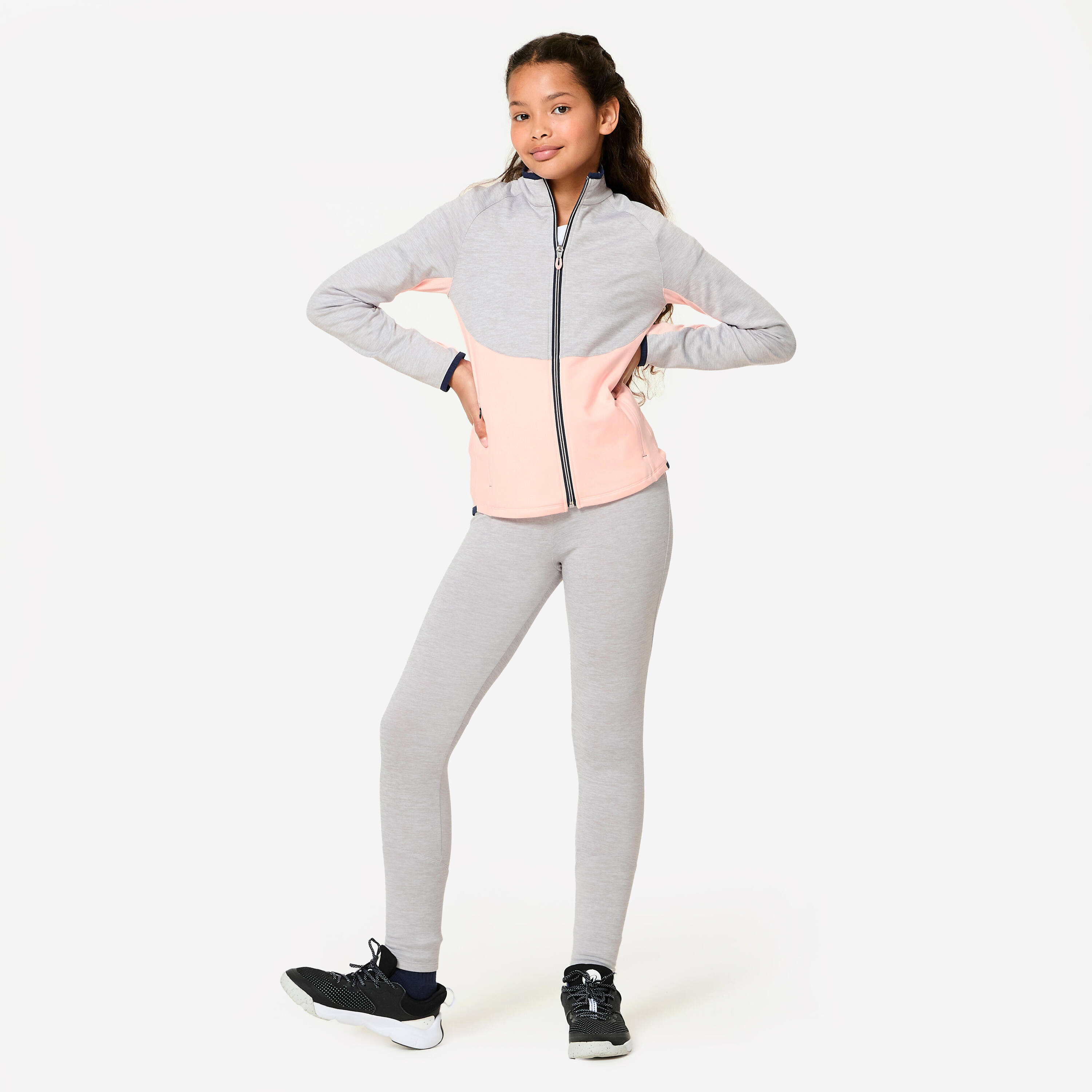 Kids' Synthetic Breathable Tracksuit S500 - Grey and Pink -  1