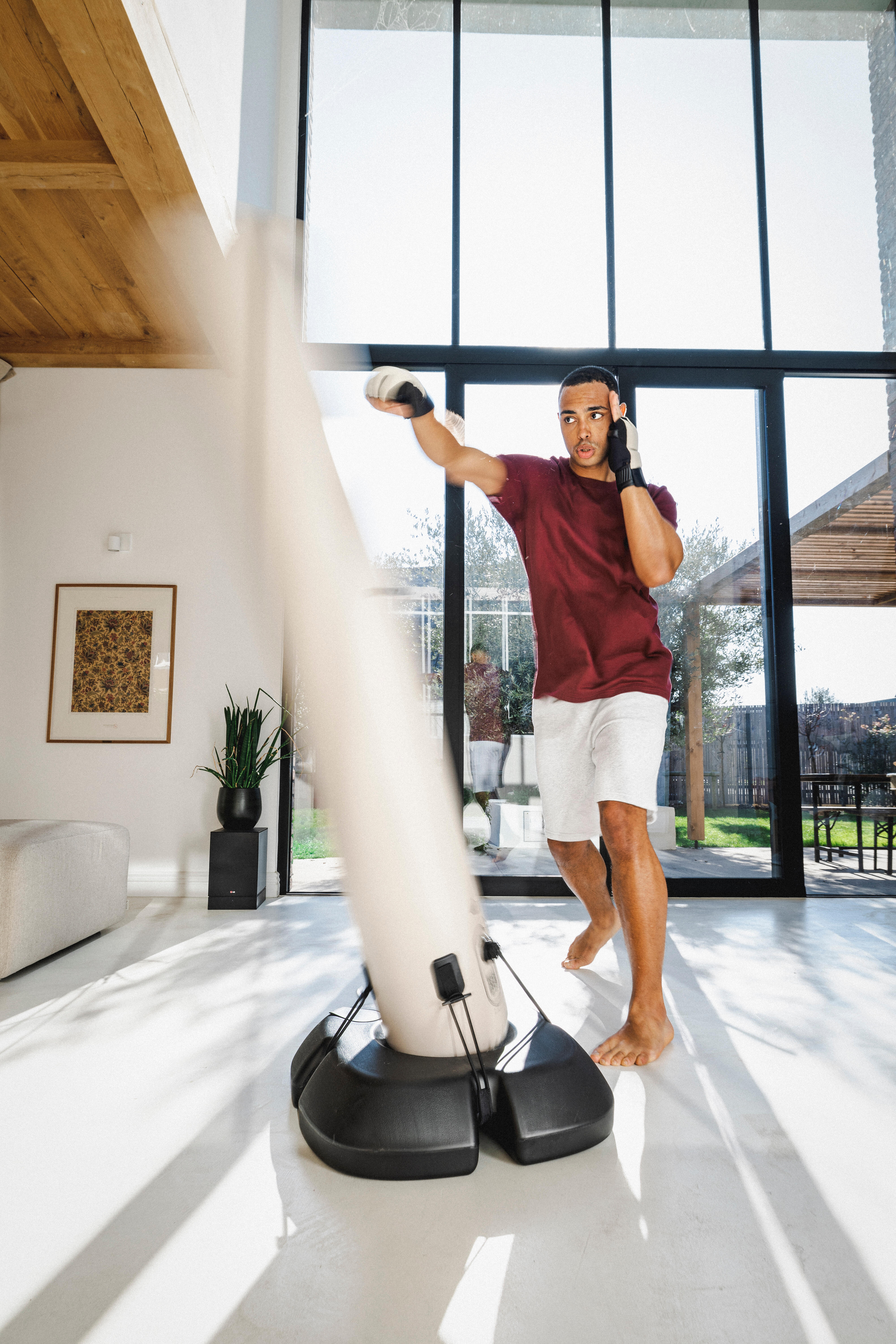 Free-Standing Punching Bag - Black/Beige - OUTSHOCK