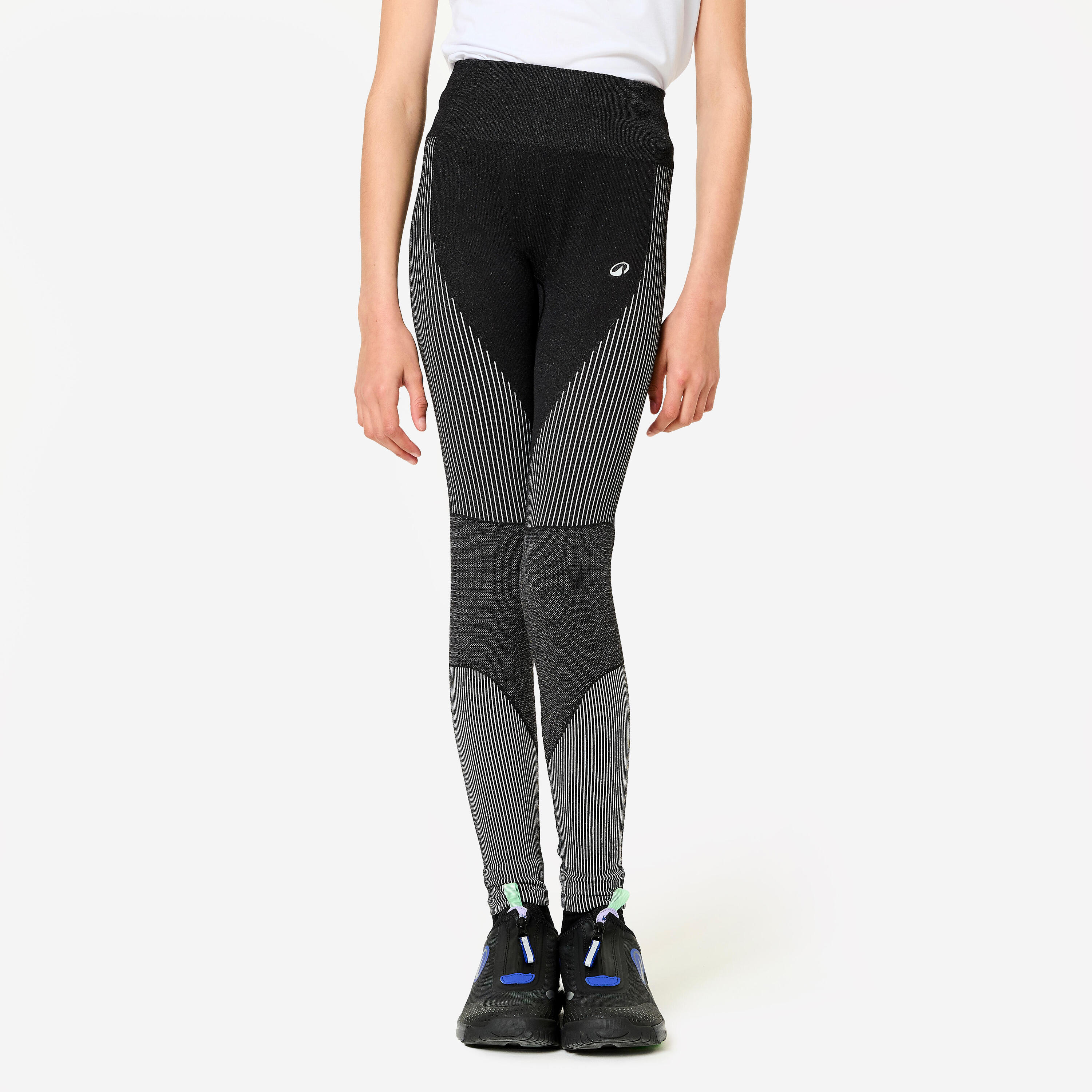 DECATHLON Girls' Seamless Fitness Leggings - Black/White