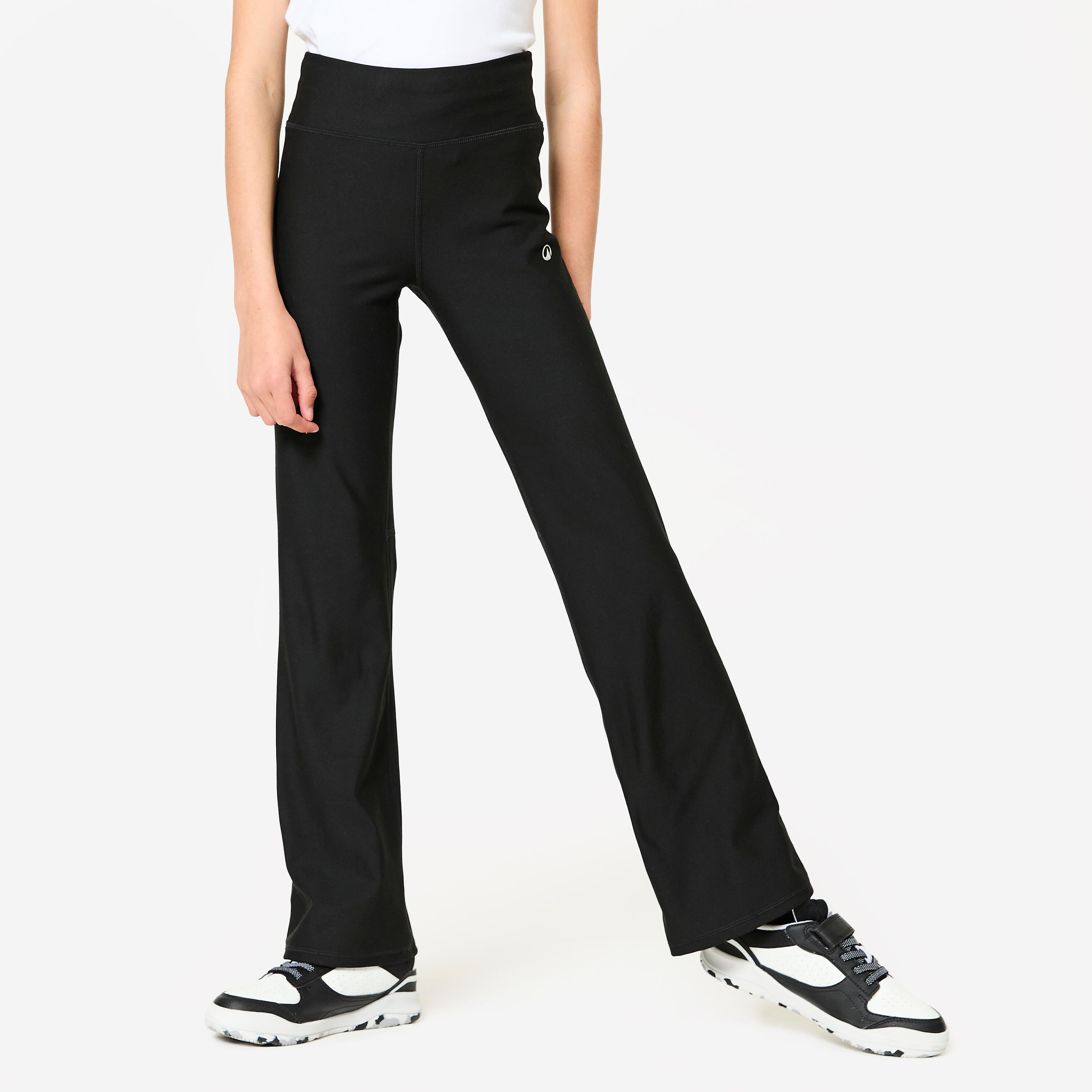 DECATHLON Girls' High-Waisted Flared Fitness Leggings - Black