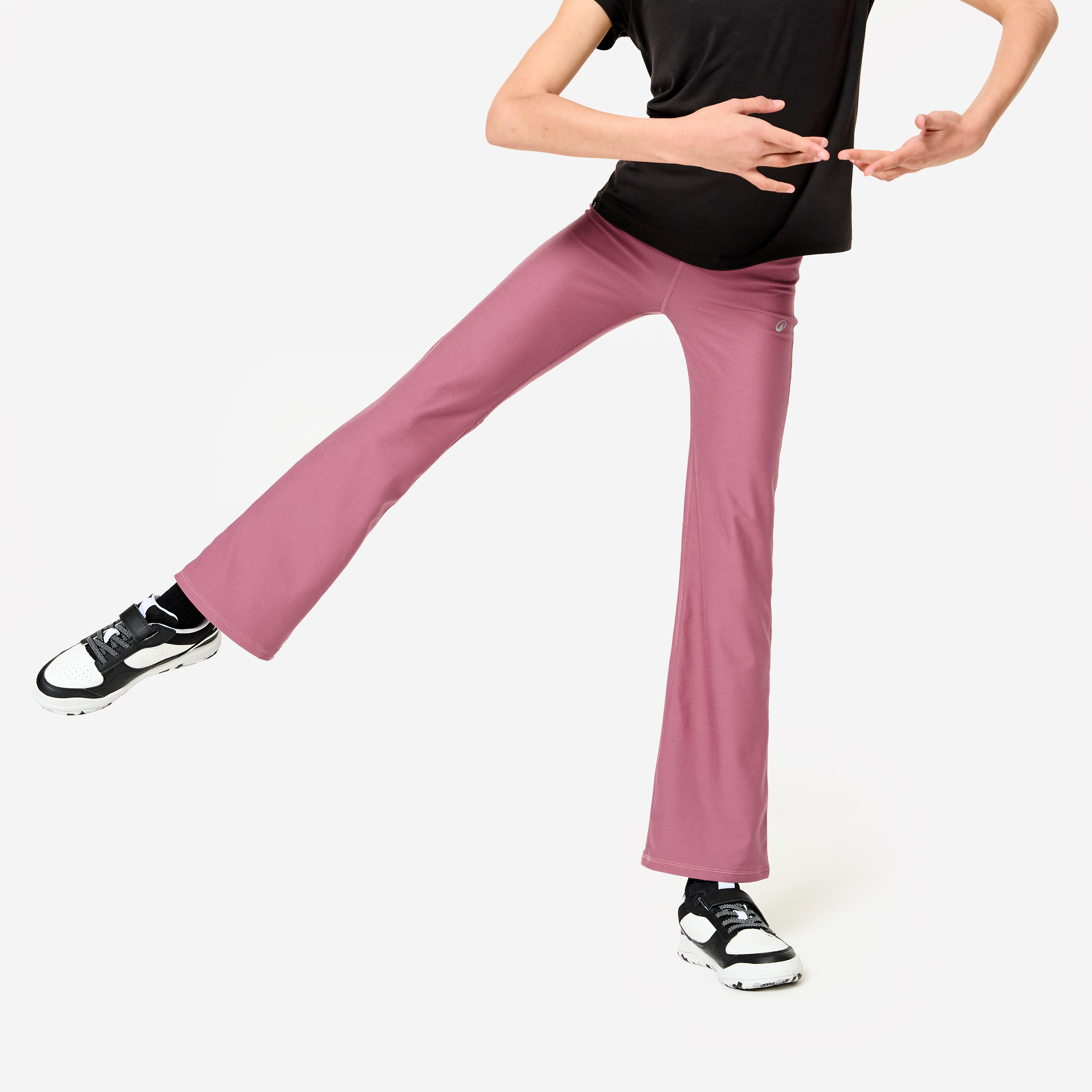Girls' High-Waisted Flared Fitness Leggings - Purple-image-2