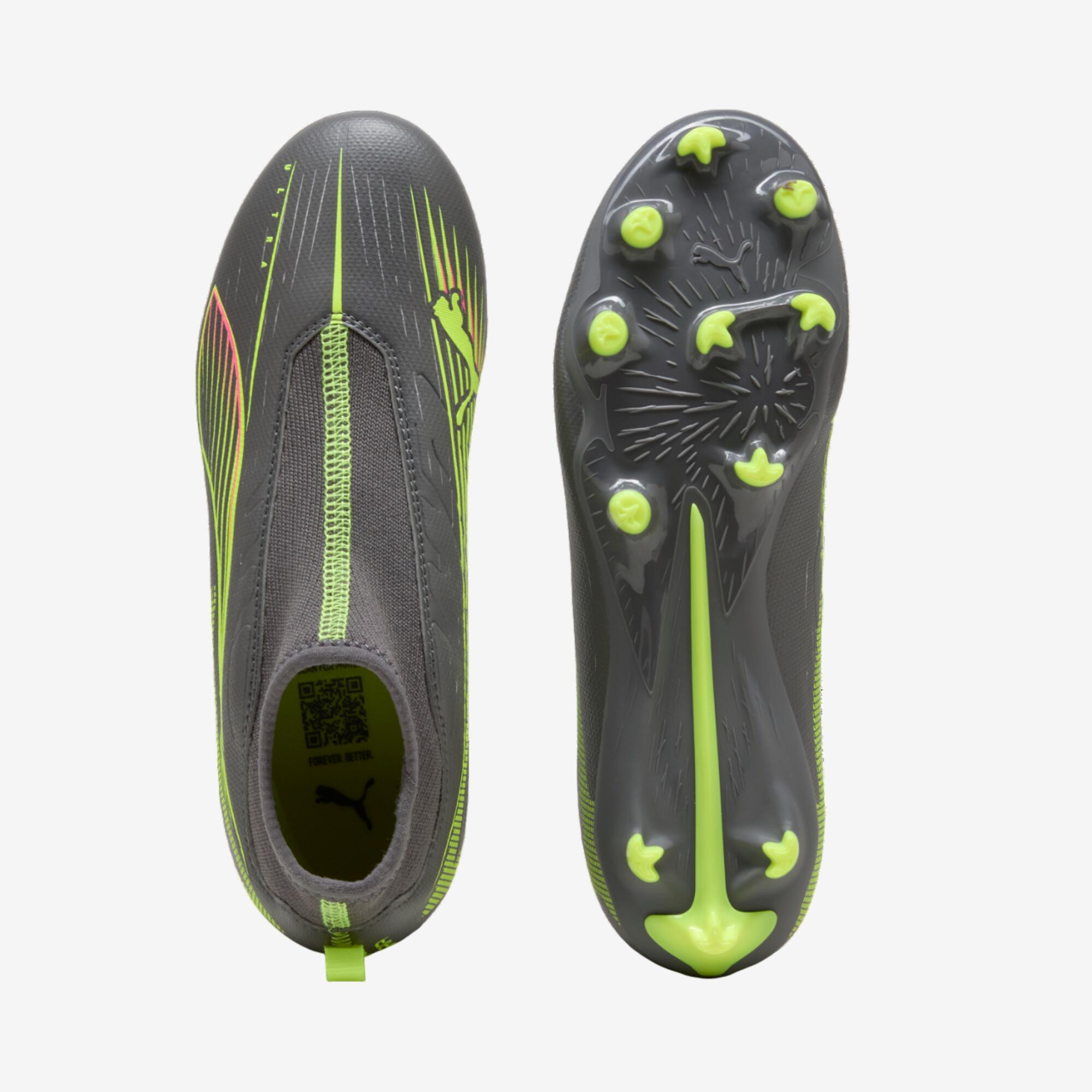 Puma Ultra 5 Match Laceless FG/AG kind voetbalschoenen zonder veters grijs 5/6