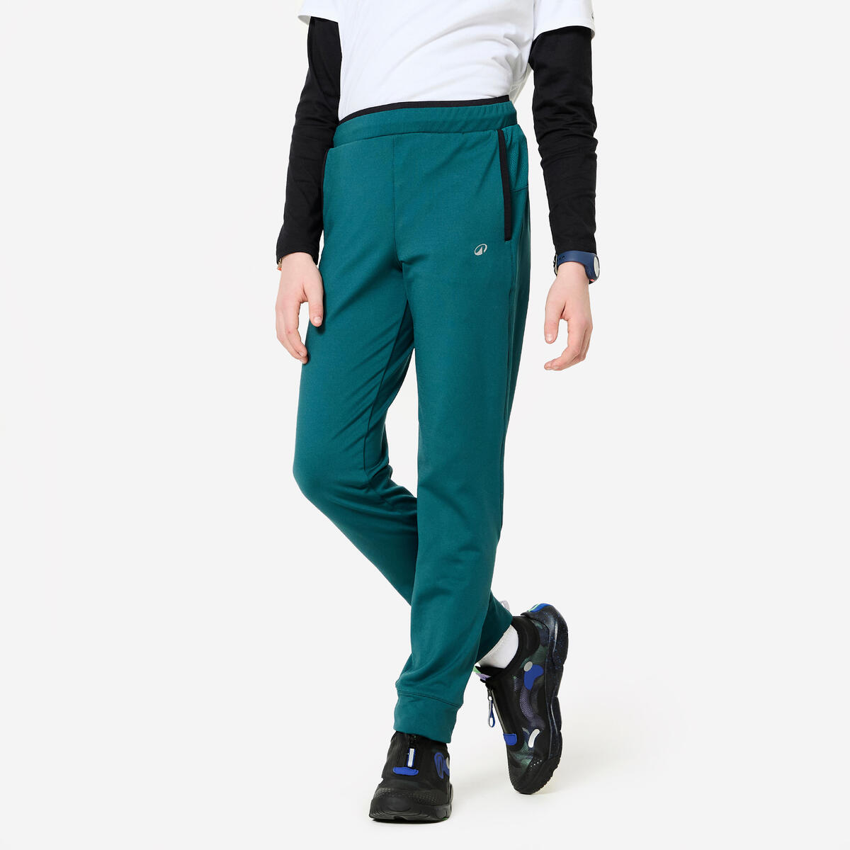 Pantalon de jogging enfant chaud respirant, vert foncé et noir