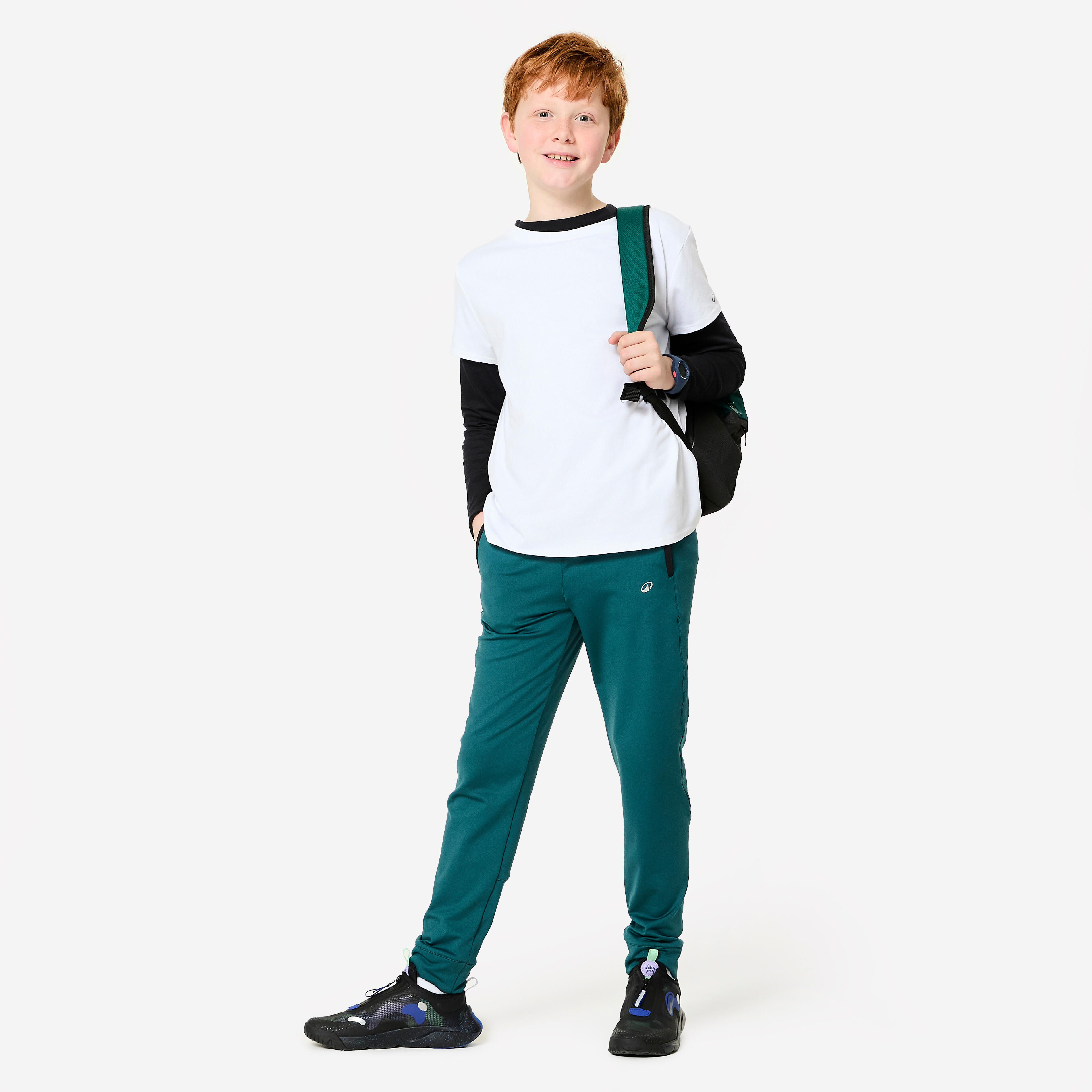 Kids' Warm Breathable Jogging Bottoms - Dark Green/Black