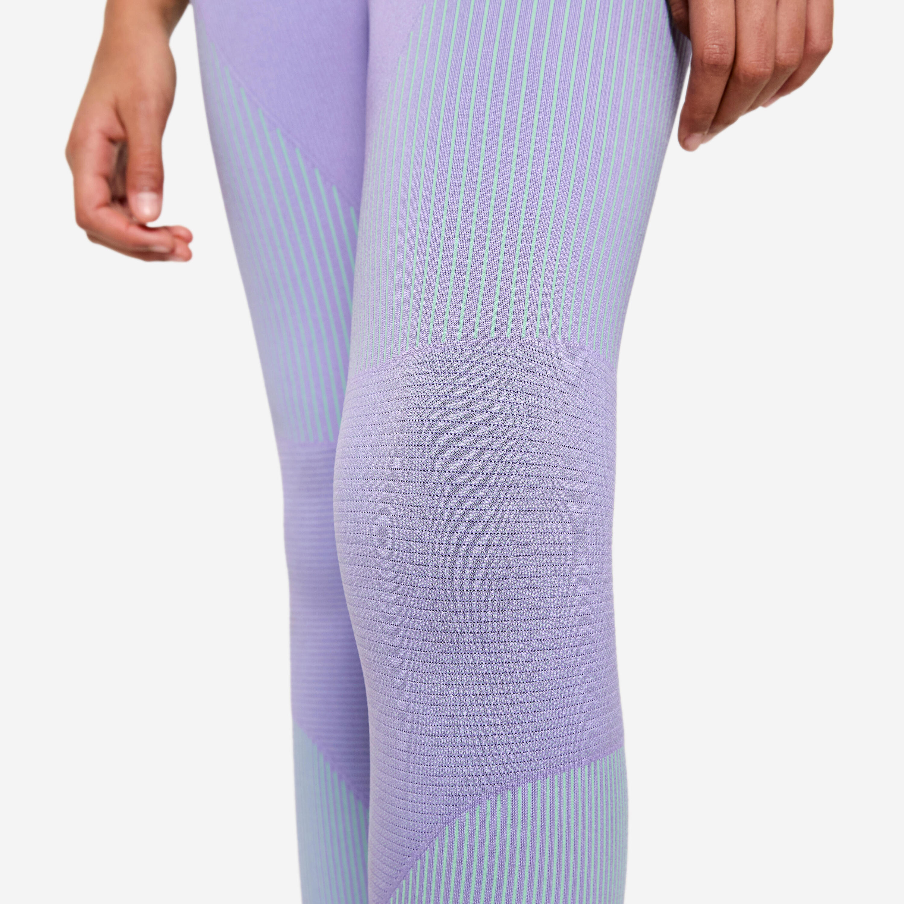 Leggings bambina ginnastica senza cuciture vita alta traspiranti rosa-verde 3/10