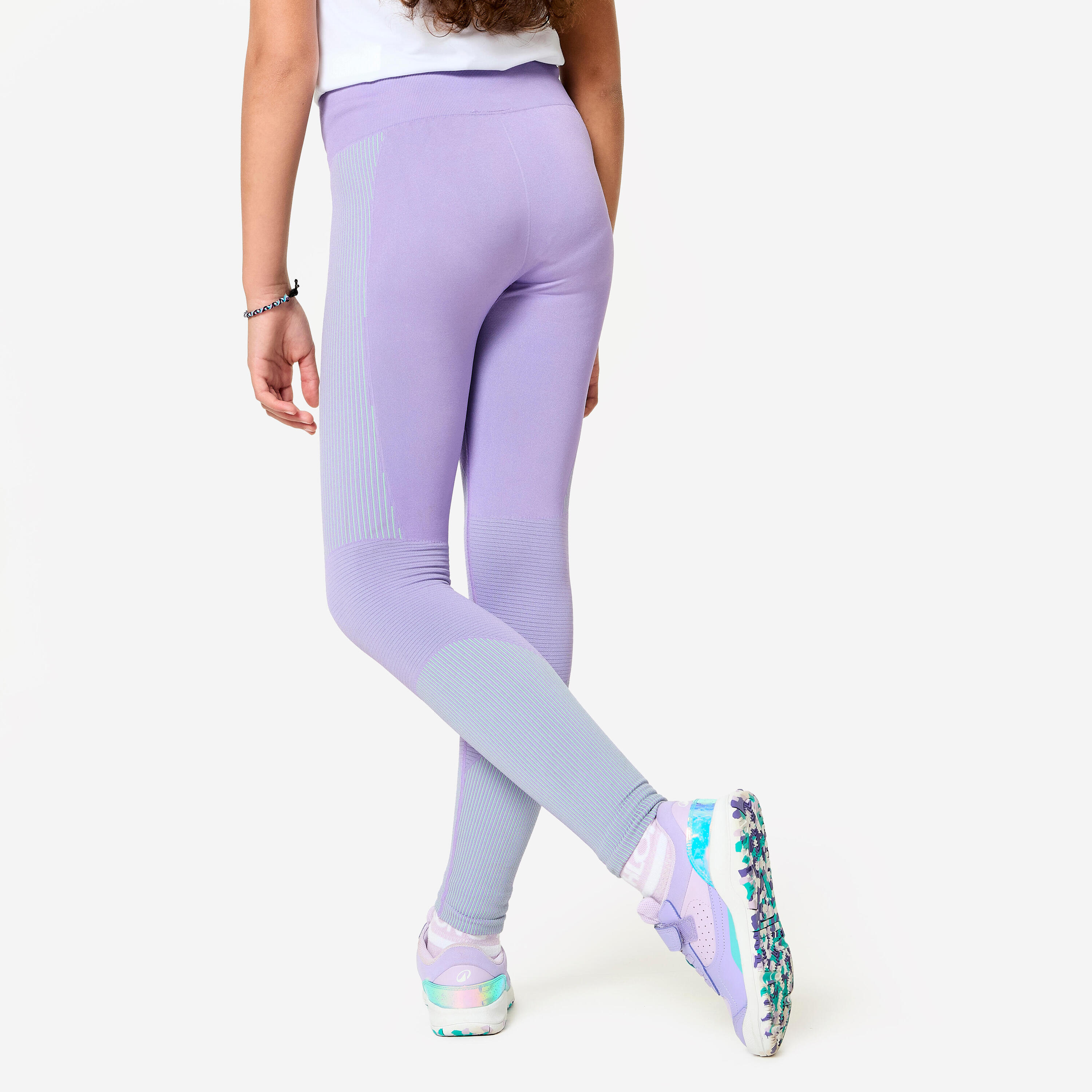 Leggings bambina ginnastica senza cuciture vita alta traspiranti rosa-verde 4/10