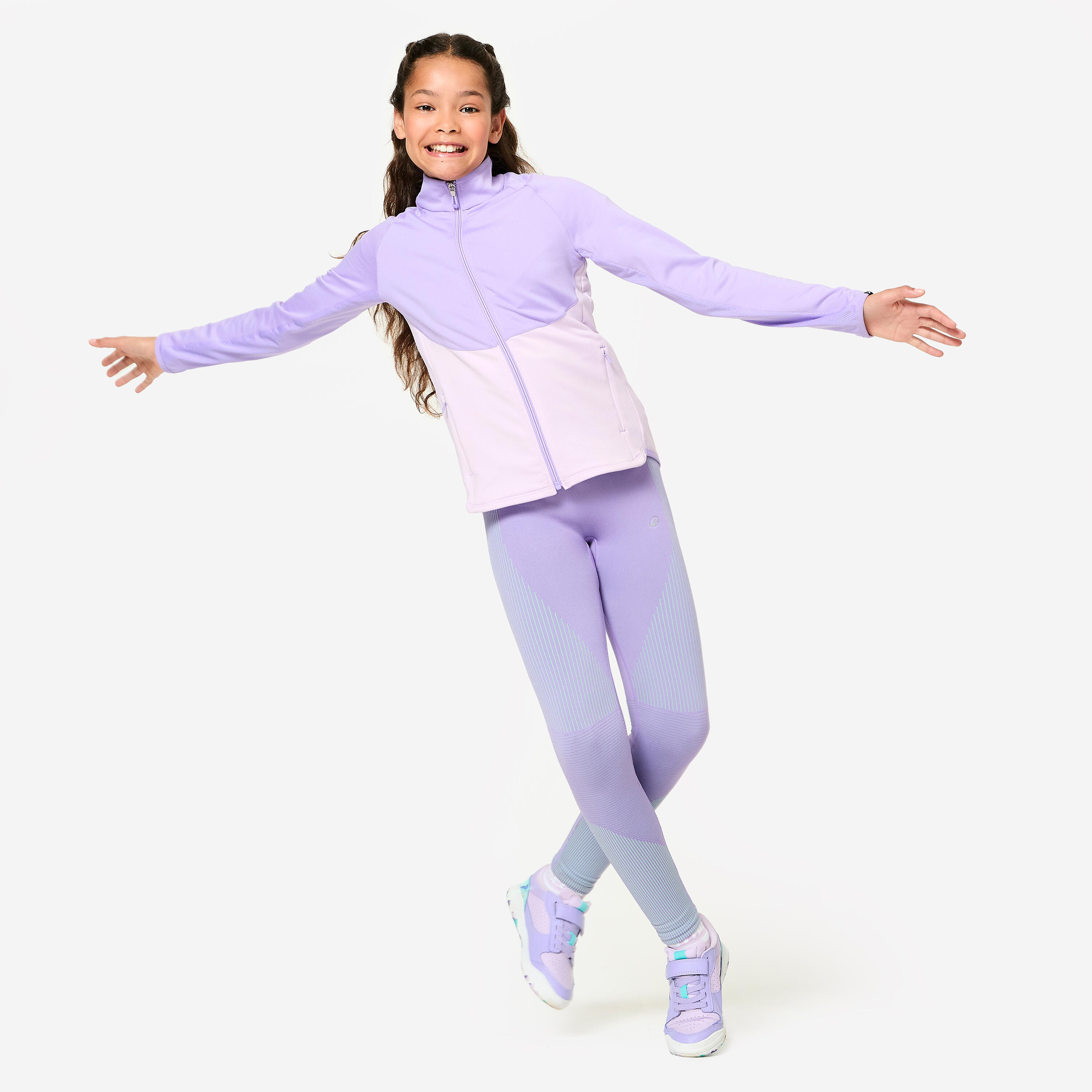 Leggings bambina ginnastica senza cuciture vita alta traspiranti rosa-verde 2/10
