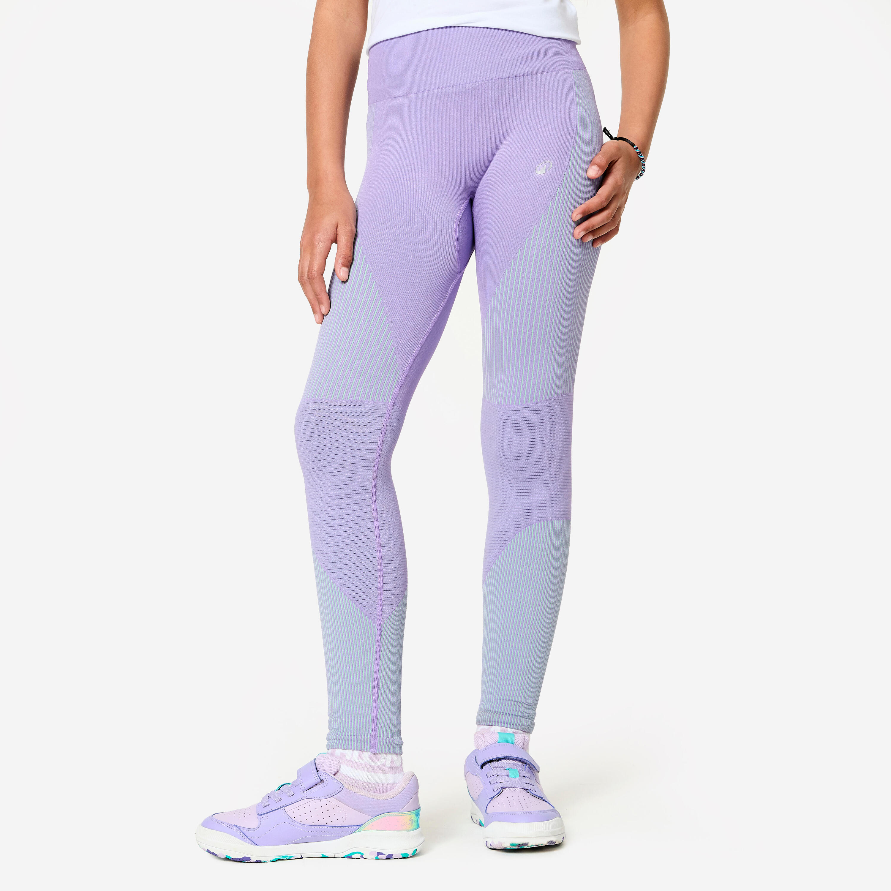 DECATHLON Girls' Seamless Leggings - Pink/Green