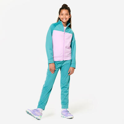 Tuta bambina ginnastica poliestere azzurro-rosa