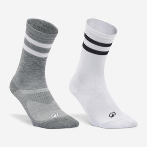Calcetines Fitness Gris-Blanco Media Pierna x2