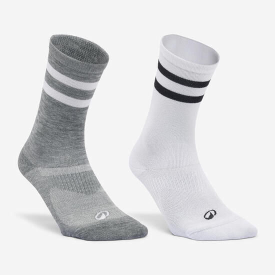 Chaussettes mi-hautes de fitness x2, grises et blanches