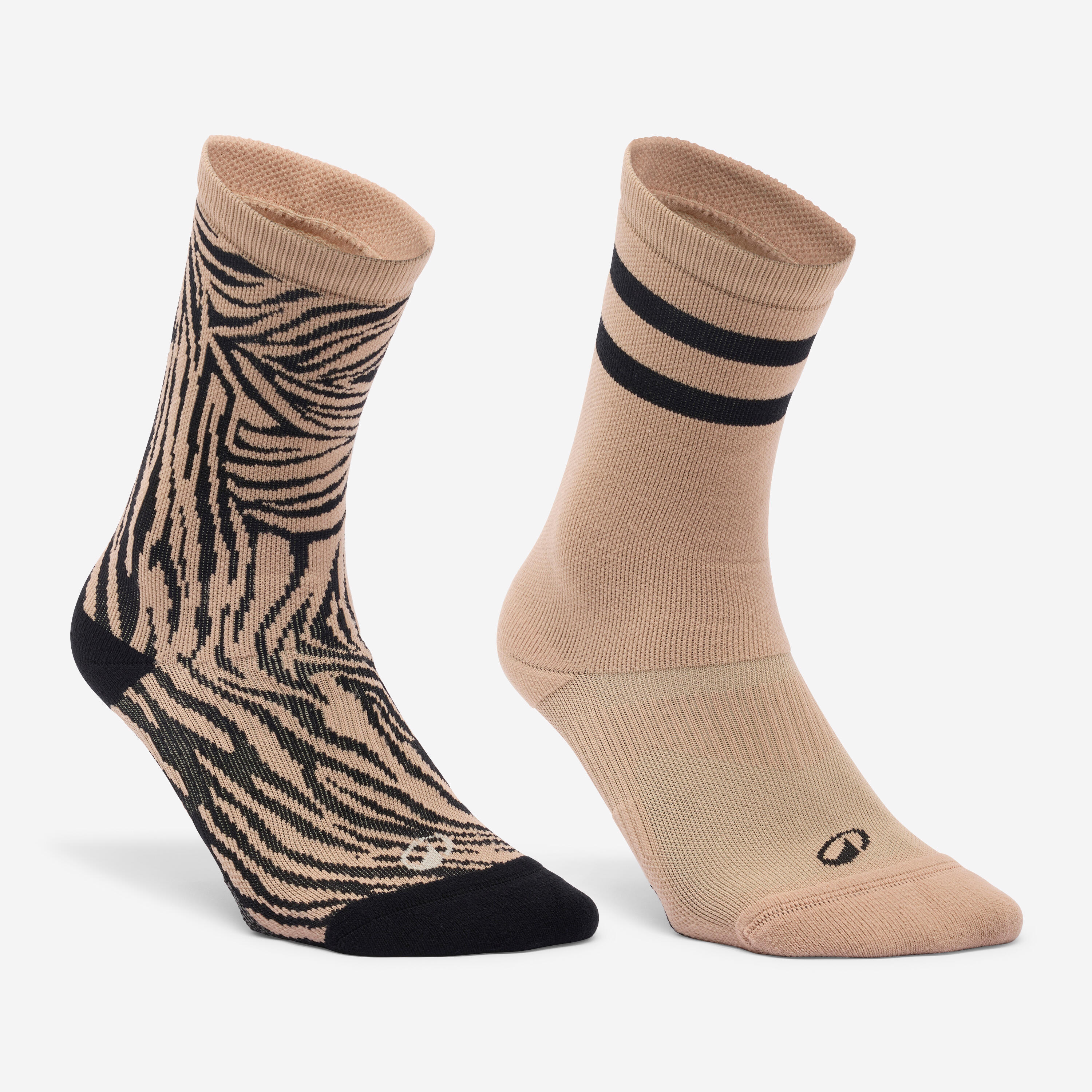 DOMYOS Halblange Sportsocken 2er-Pack - schwarz/braun