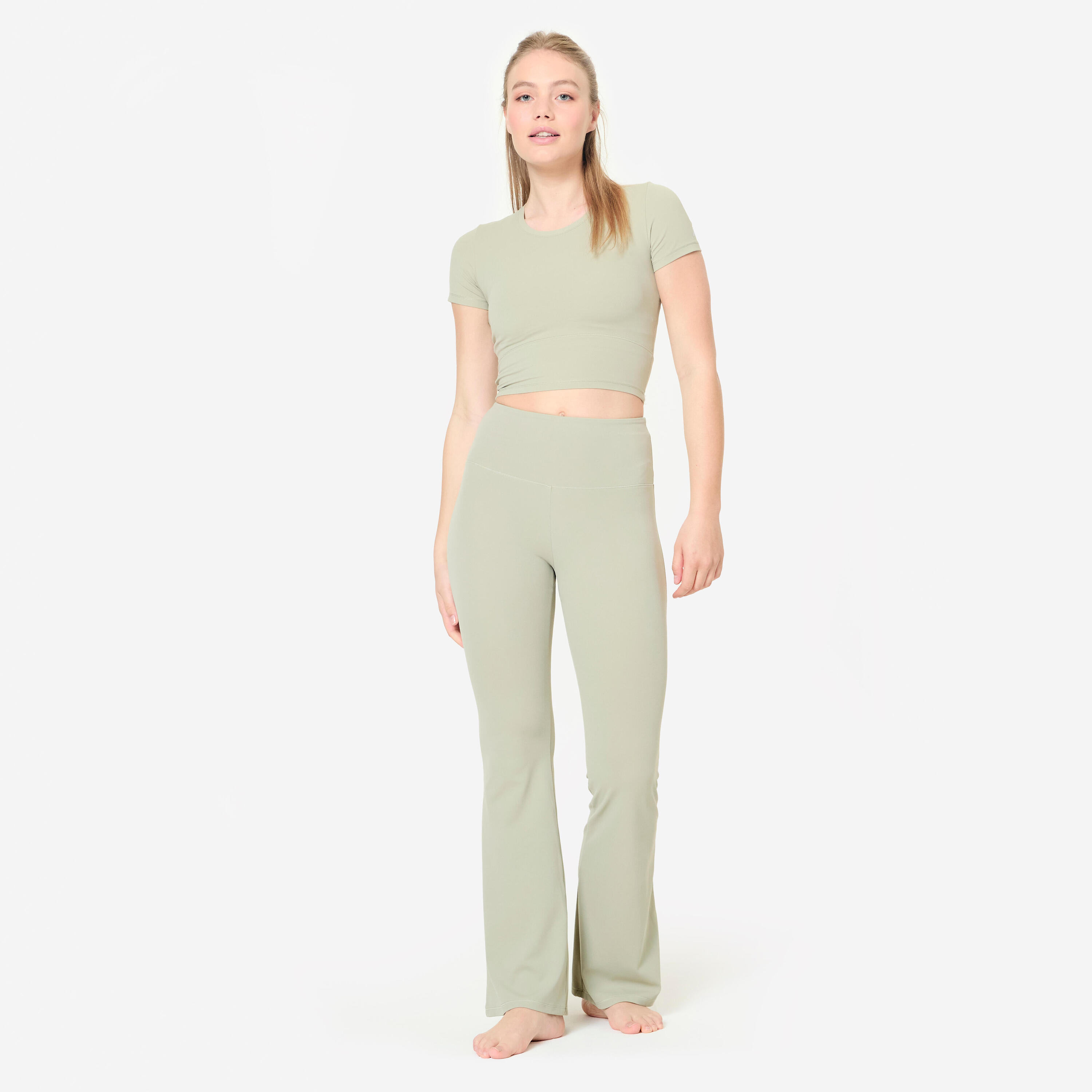 Legging de yoga/pilates flare femme, breathe vert sauge 2/9