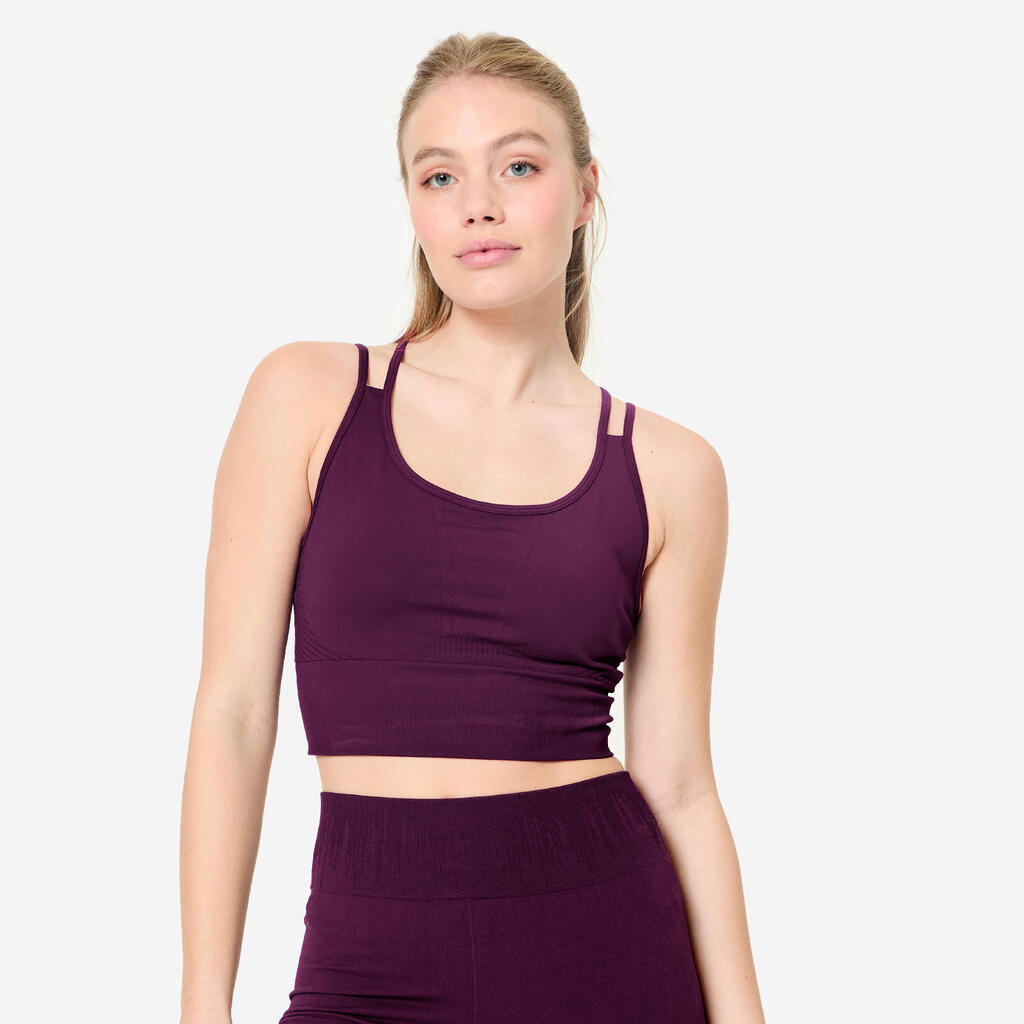 Sport-Bustier Damen Crop Multiträger leichter Halt - violett 