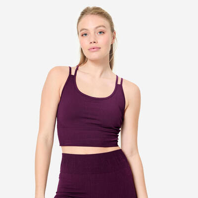 Yoga-Bustier Damen Crop Top Multiträger leichter Halt - schwarz